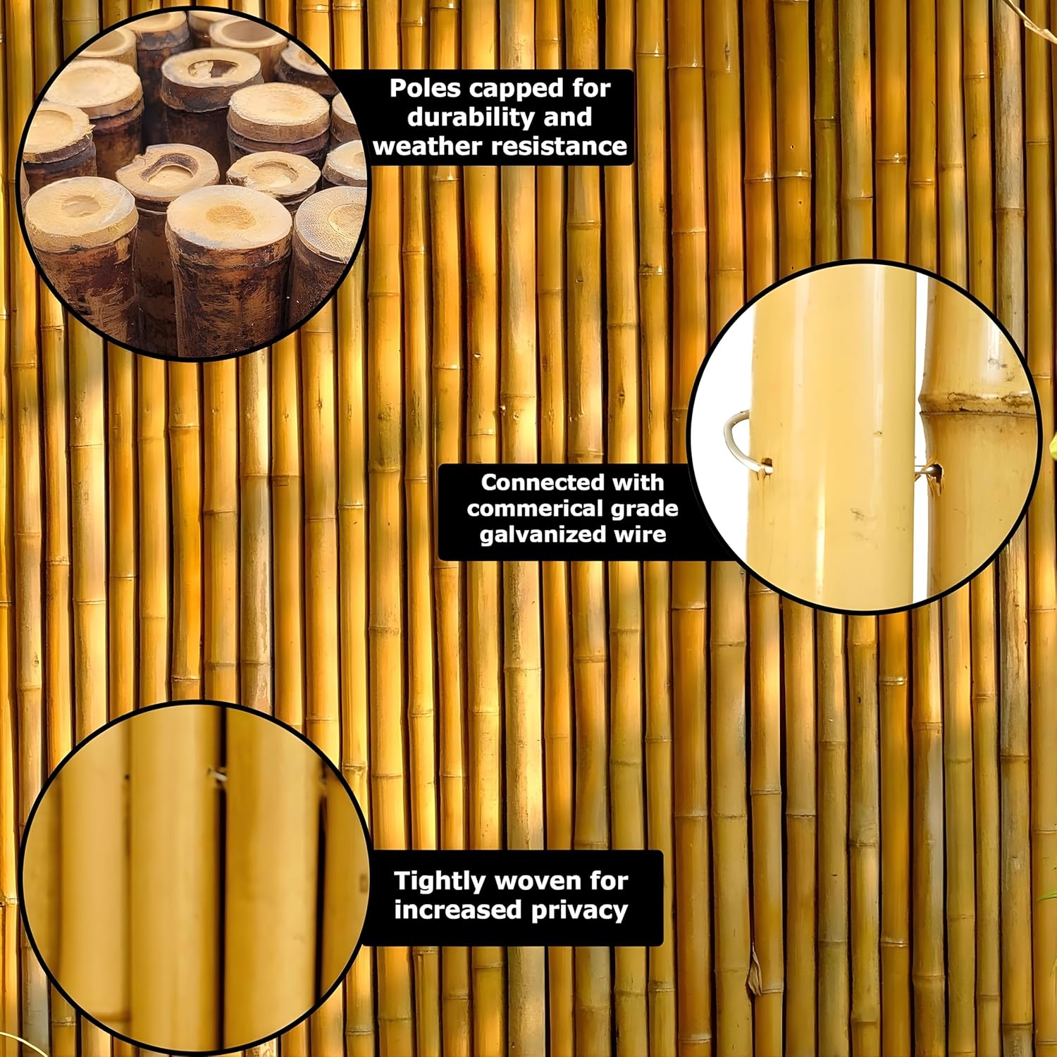 Bamboo Fencing Panel Roll / Caramel Brown / 0.75 In D x 72 In H x 96 In L