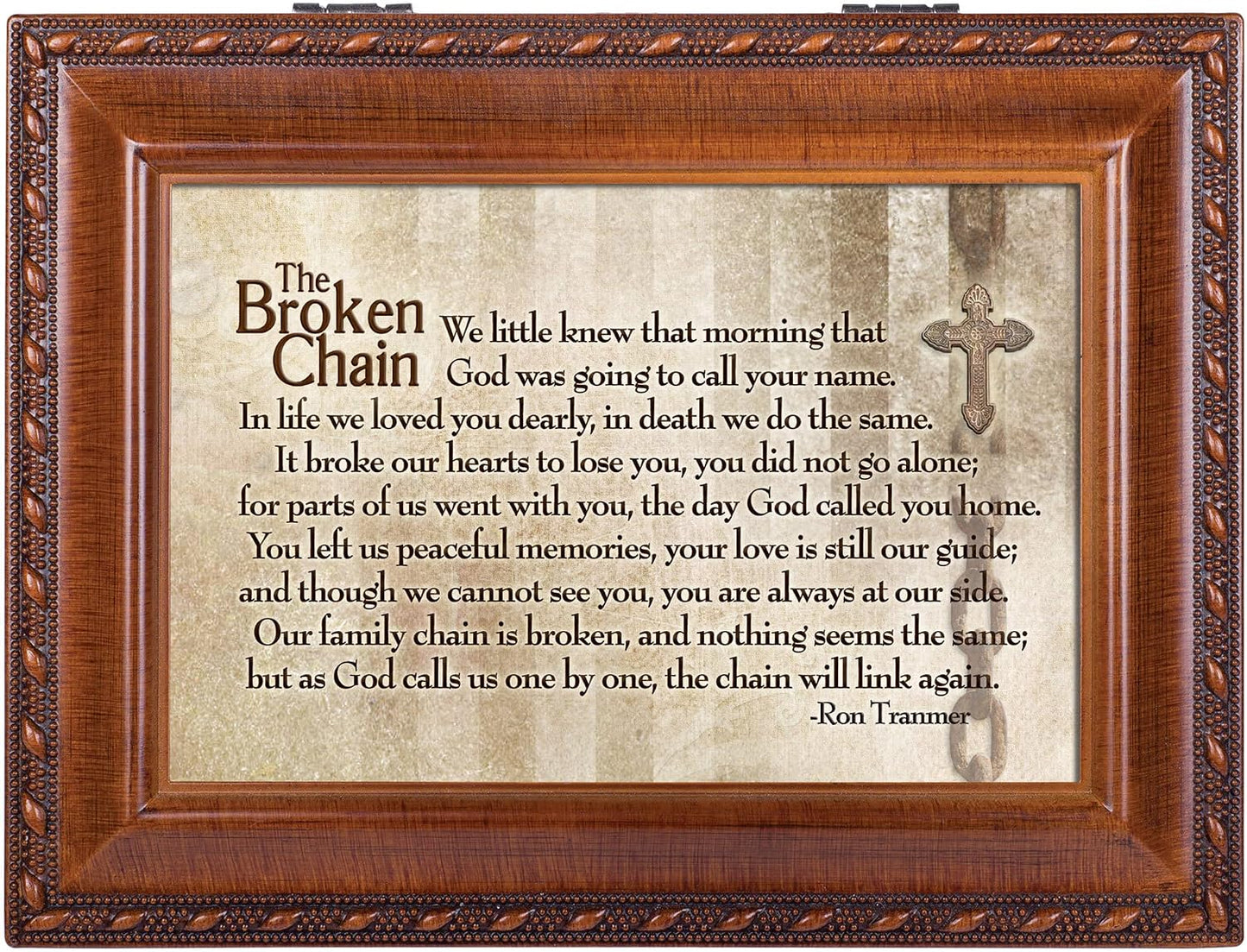Broken Chain Will Link Again Woodgrain Rope Trim Music Box Plays How Great Thou Art