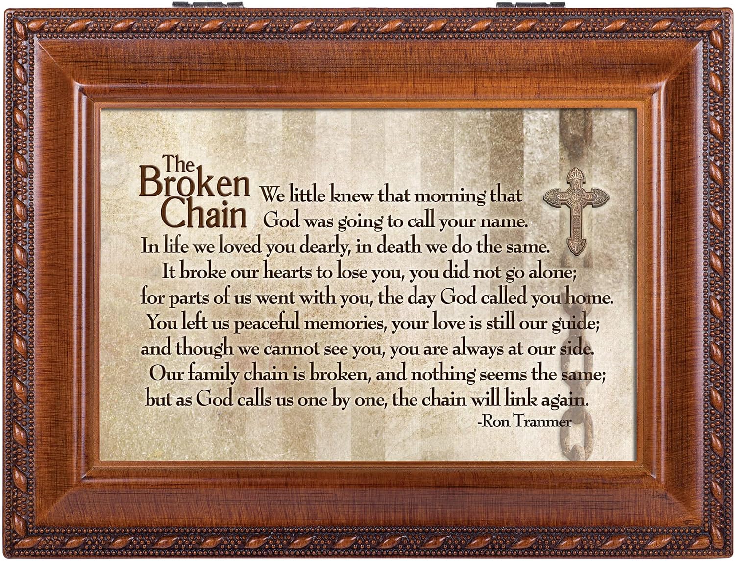 Broken Chain Will Link Again Woodgrain Rope Trim Music Box Plays How Great Thou Art