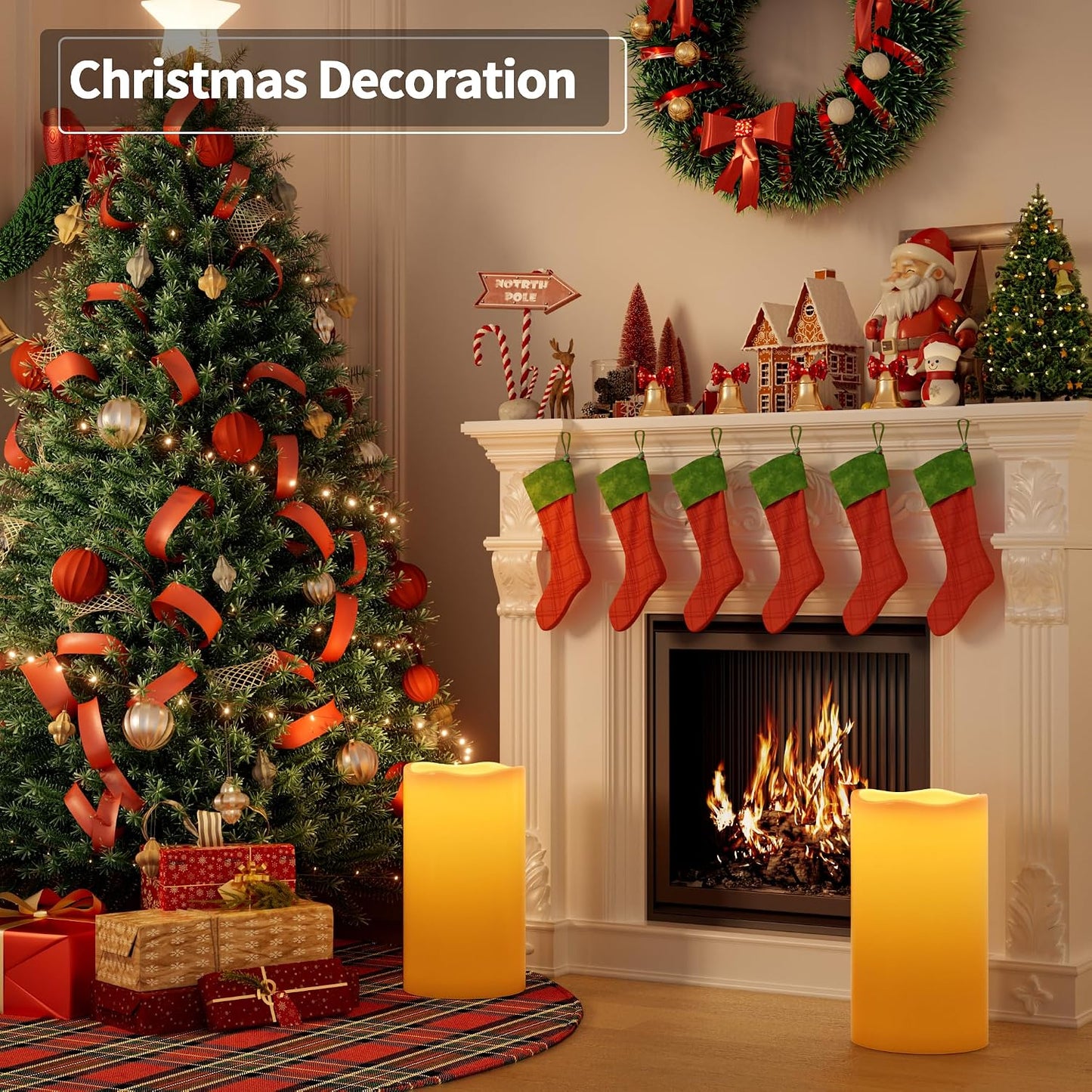 Outdoor Flameless Candles 6" x 12" Large Battery-Operated Candles Set of 2 | LED Flickering Pillar Candles, Waterproof