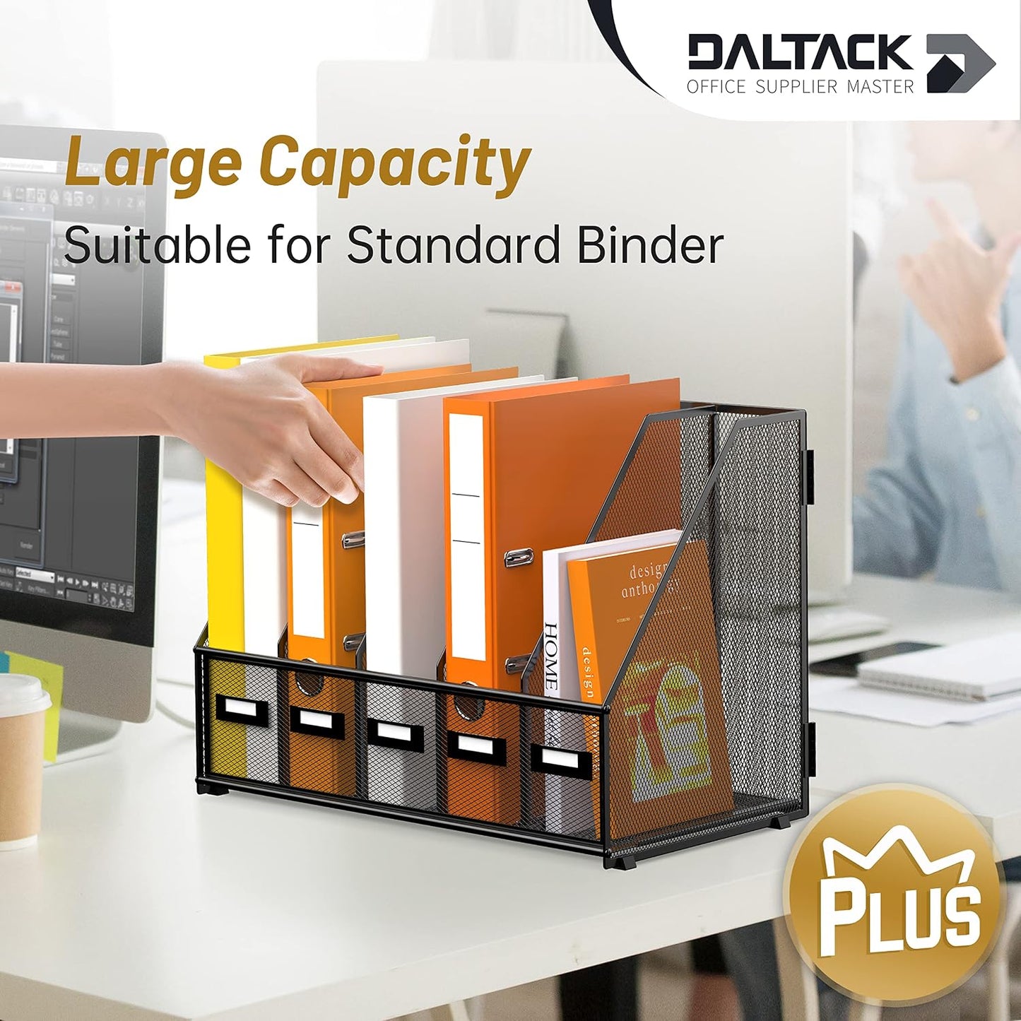 DALTACK 5-Slot Magazine File Holder, Metal Binder Holder, Black | Iron Mesh Construction, Labeled Sections for Easy