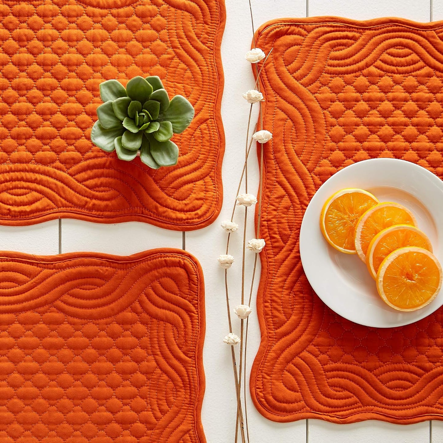 DII Quilted Farmhouse Collection Tabletop, Placemat Set, Pumpkin Spice, 6 Piece
