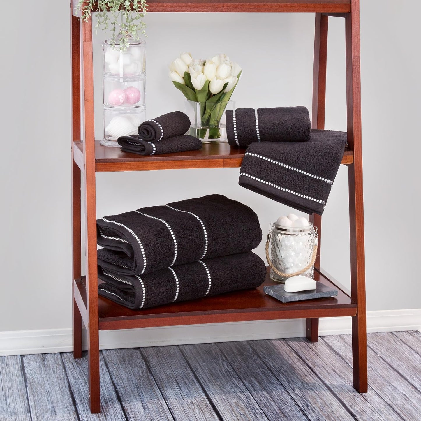 Lavish Home Bathroom Towels Set, Bathroom Accessories, Black, Set of 6 | Includes 2 Bath Sheets, 2 Hand Towels, and 2