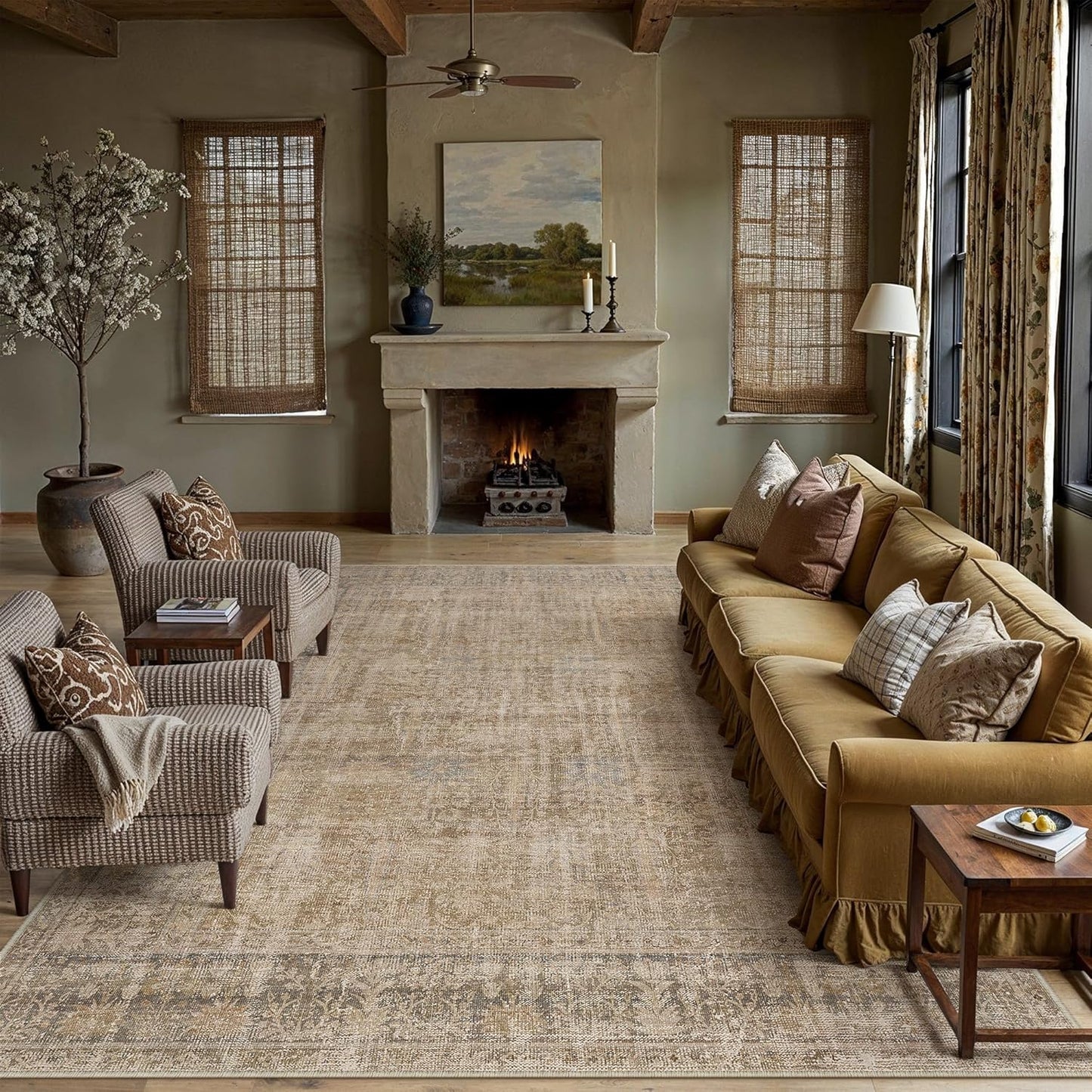 6x9 Beige Neutral Living Room Bedroom Area Rug