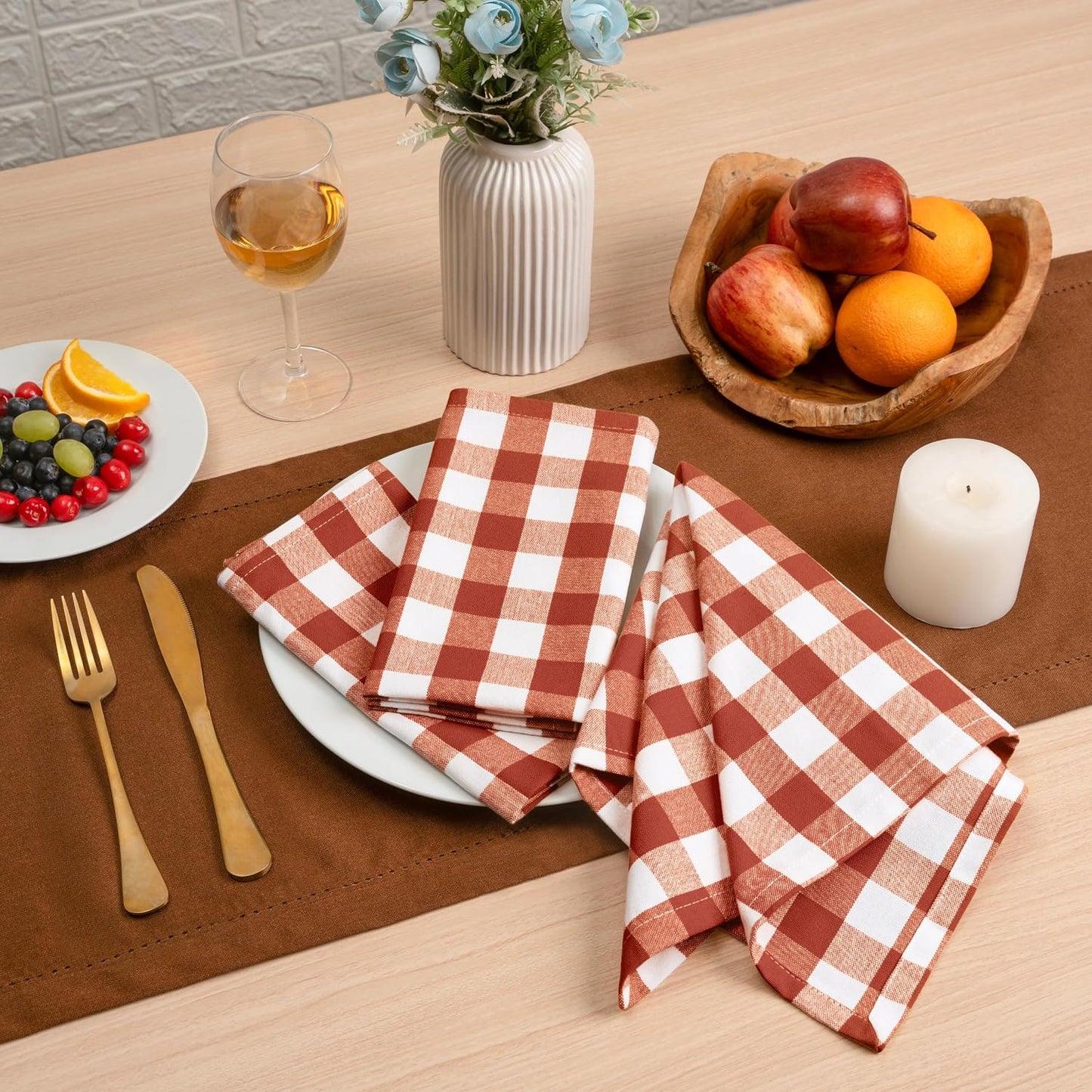 Blue Needles Gingham Buffalo Plaid Cloth Napkins 100% Cotton Set of 12 Dinner Table Napkins 18x18 inch Soft, Reusable