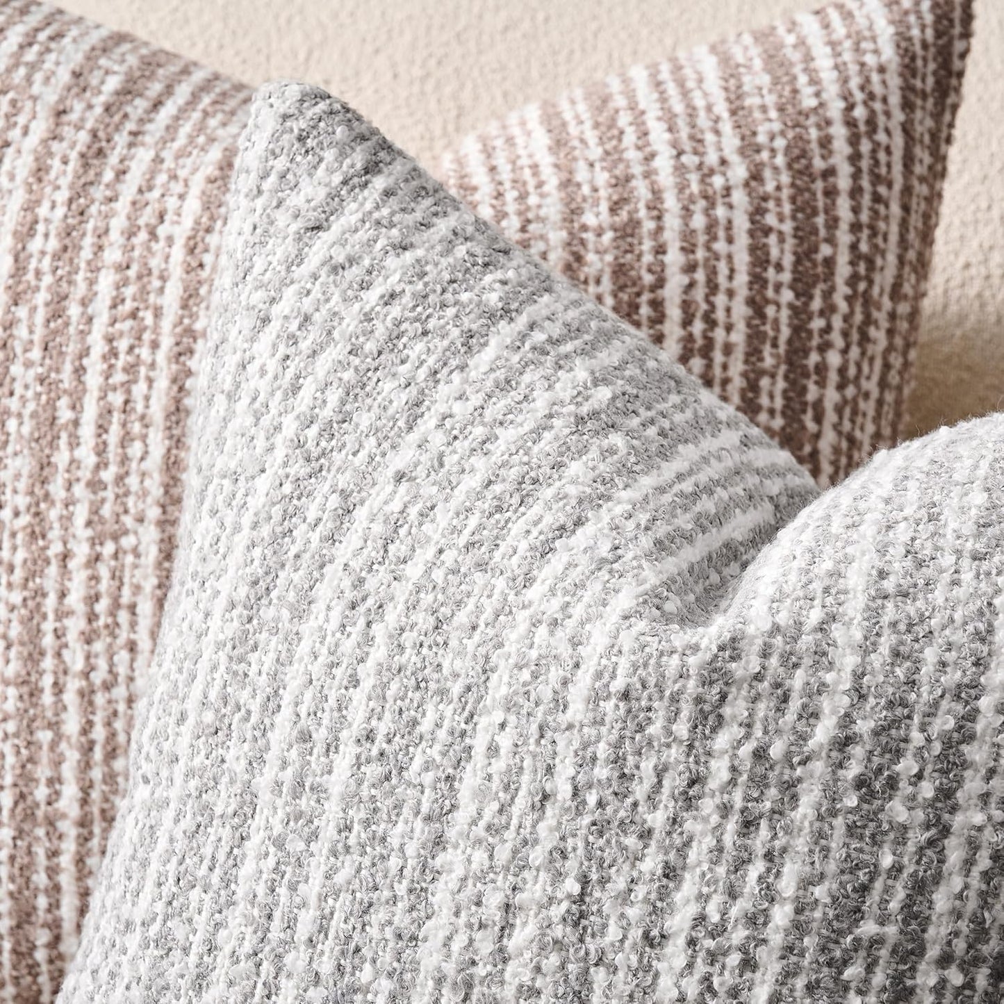 Soft Stripe Chenille Decorative Covers / 18 x 18 / Grey / Set of 2
