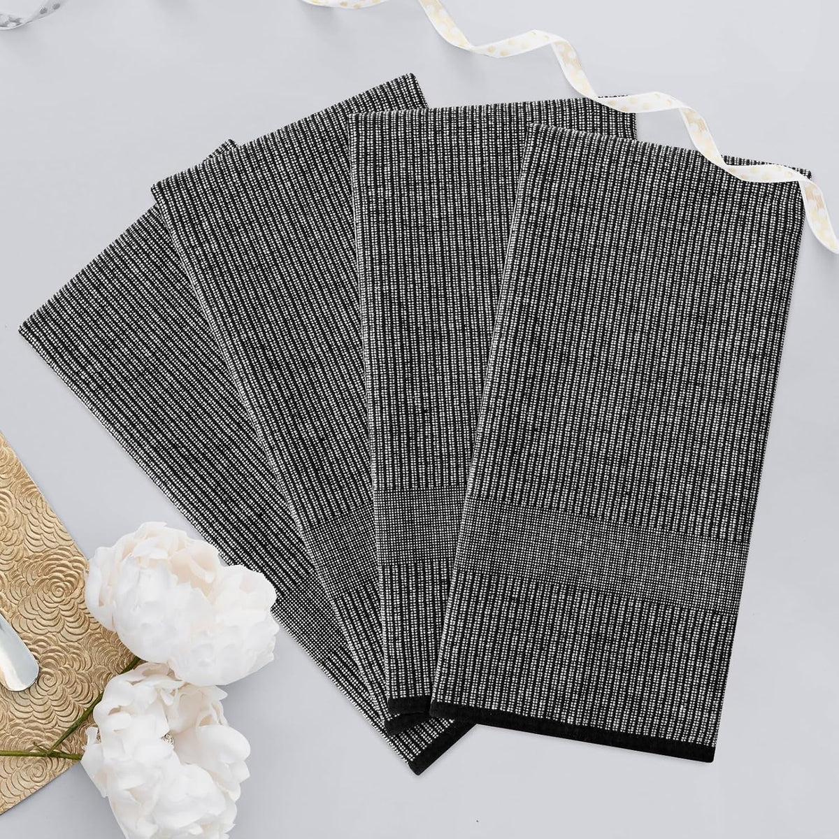 Homaxy 380 GSM Cotton Premium Kitchen Towels 8 Pack, 18"x 28", Black | Flat and Terry Dish Towels, Highly Absorbent Tea
