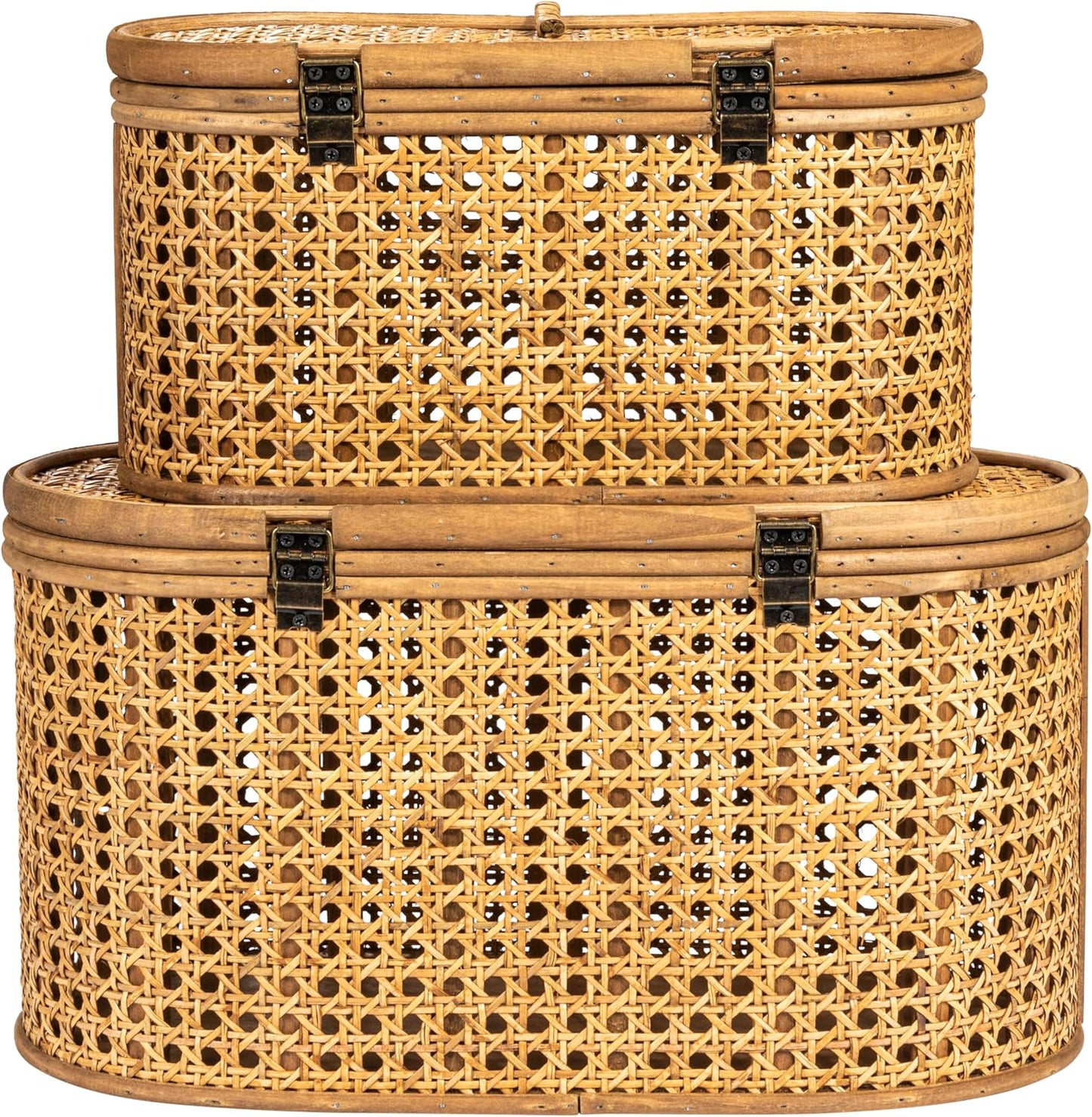 Modern Decorative Oval Woven Rattan Storage Boxes / Natural / Set of 2