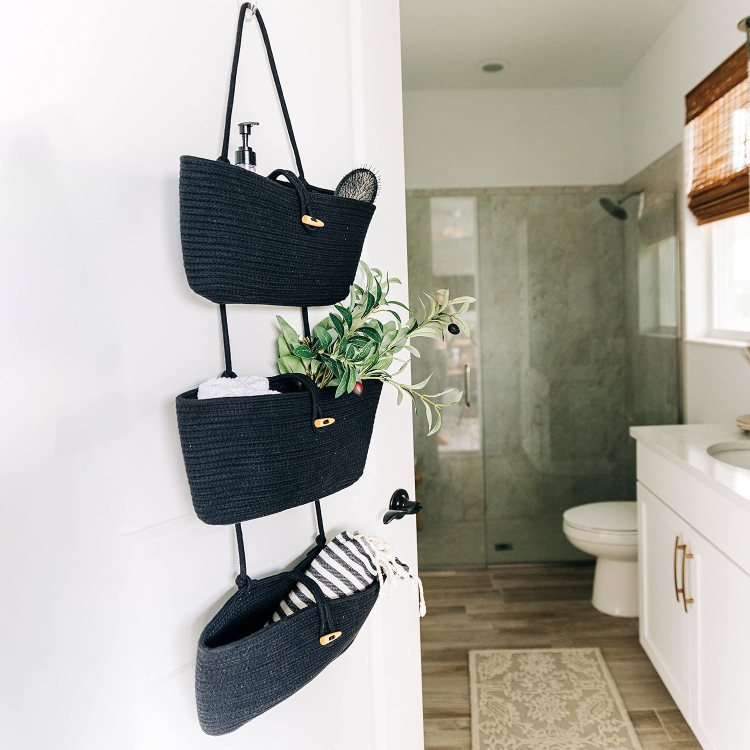 Hanging Baskets / Black Hanging Wall Baskets for Storage / Full Black / 3-tier