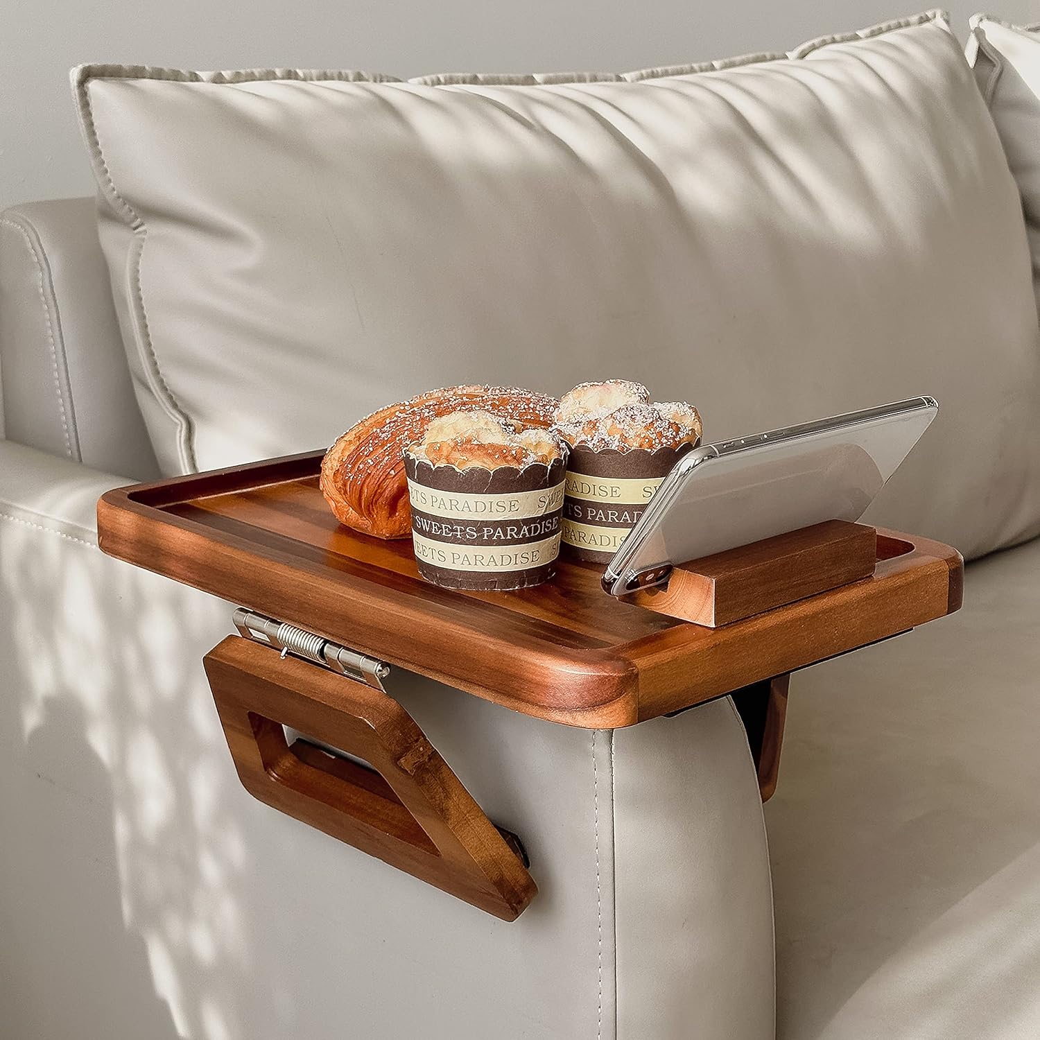 Wood Sofa Armrest Tray / Acacia / 13.8 x 9.5 x 1