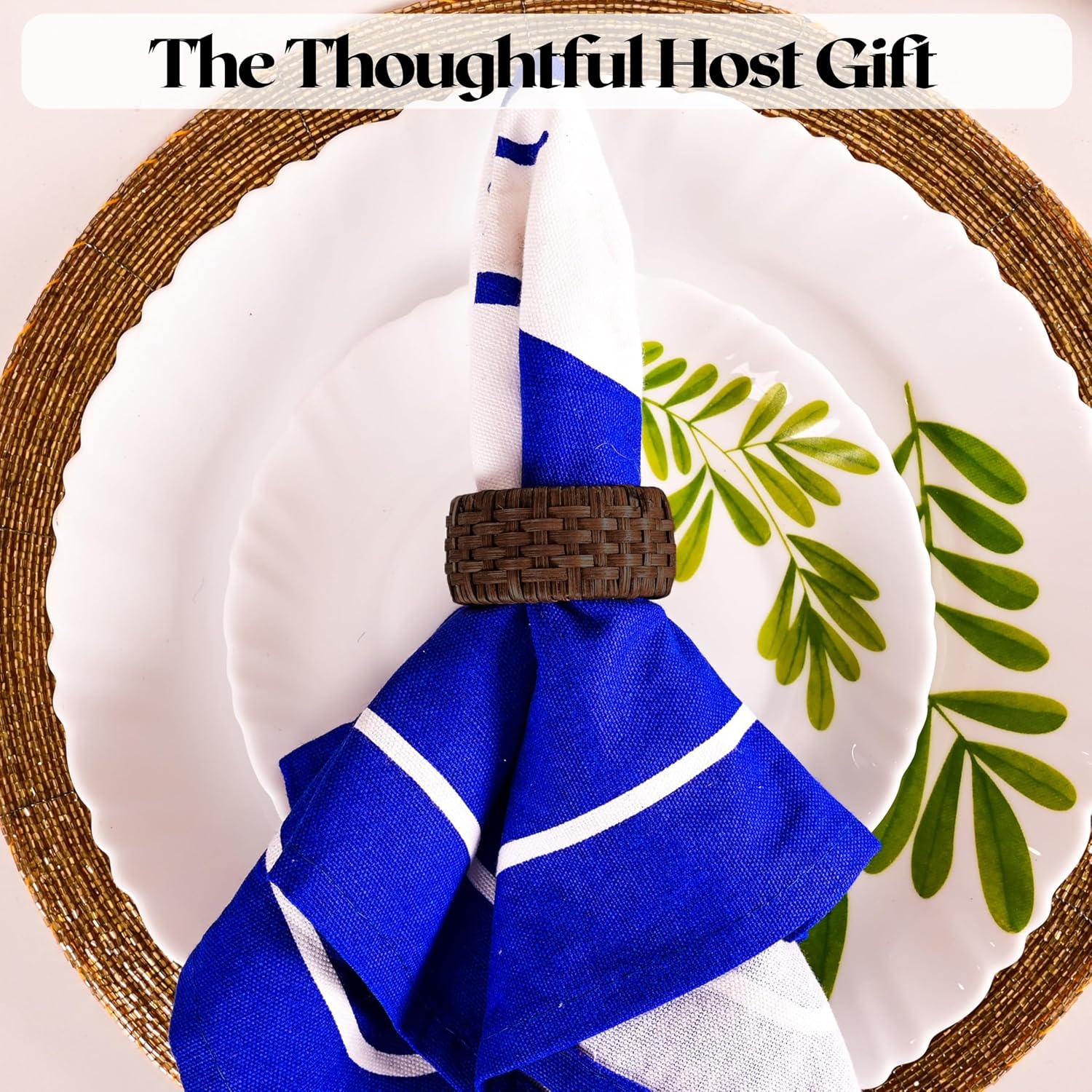 Alpha Living Home Napkin Rings, Rustic Rattan Style, Brown, Set of 12 | Cane & plastic, 2.25x2.25x1.5 in, farmhouse