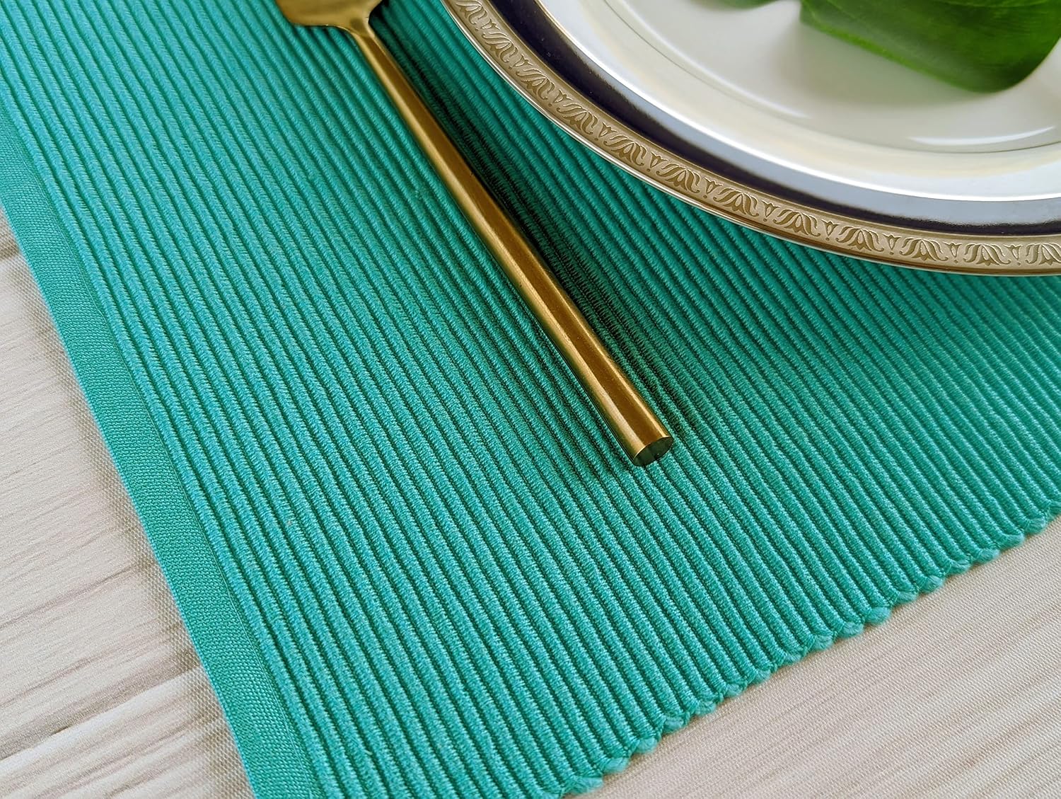 100% Cotton Ribbed Placemats - Set of 8-13 x 19 Inches - Turquoise Blue - Everyday Cloth Table Mats - Thick