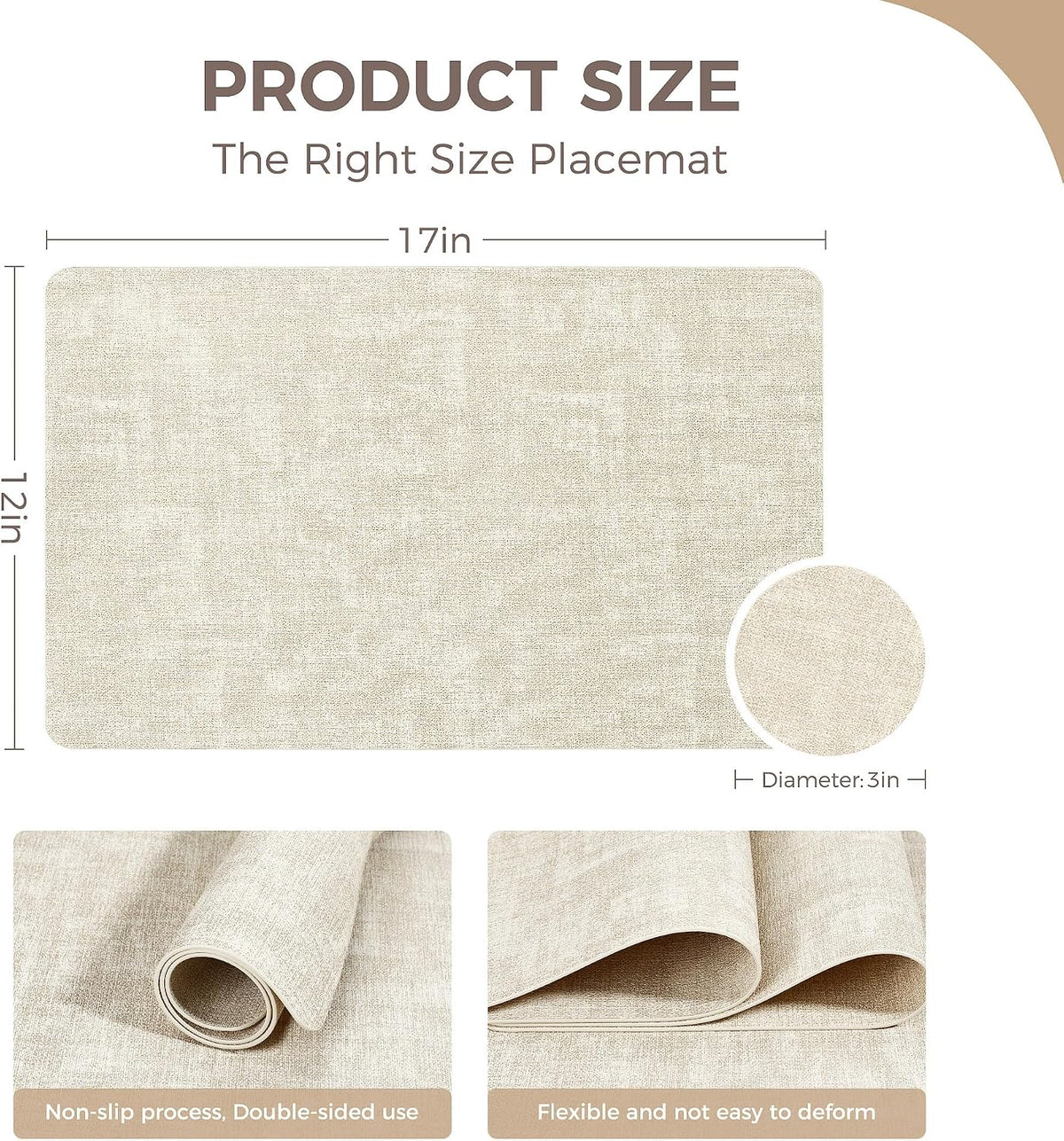 NCUE Vinyl Placemats Set of 8, 17"x12" Wipeable Place Mats with Coasters | Reversible Double Sided, Heat Resistant