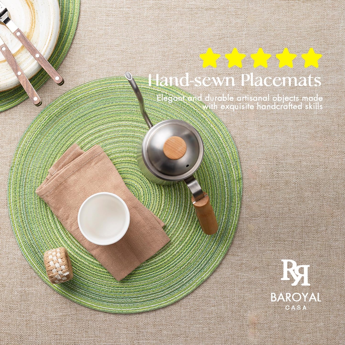 BARoyal Round Placemats Set of 12 Woven Placemats Washable Braided Table Mats for Dining Table Heat Resistant Non-Slip