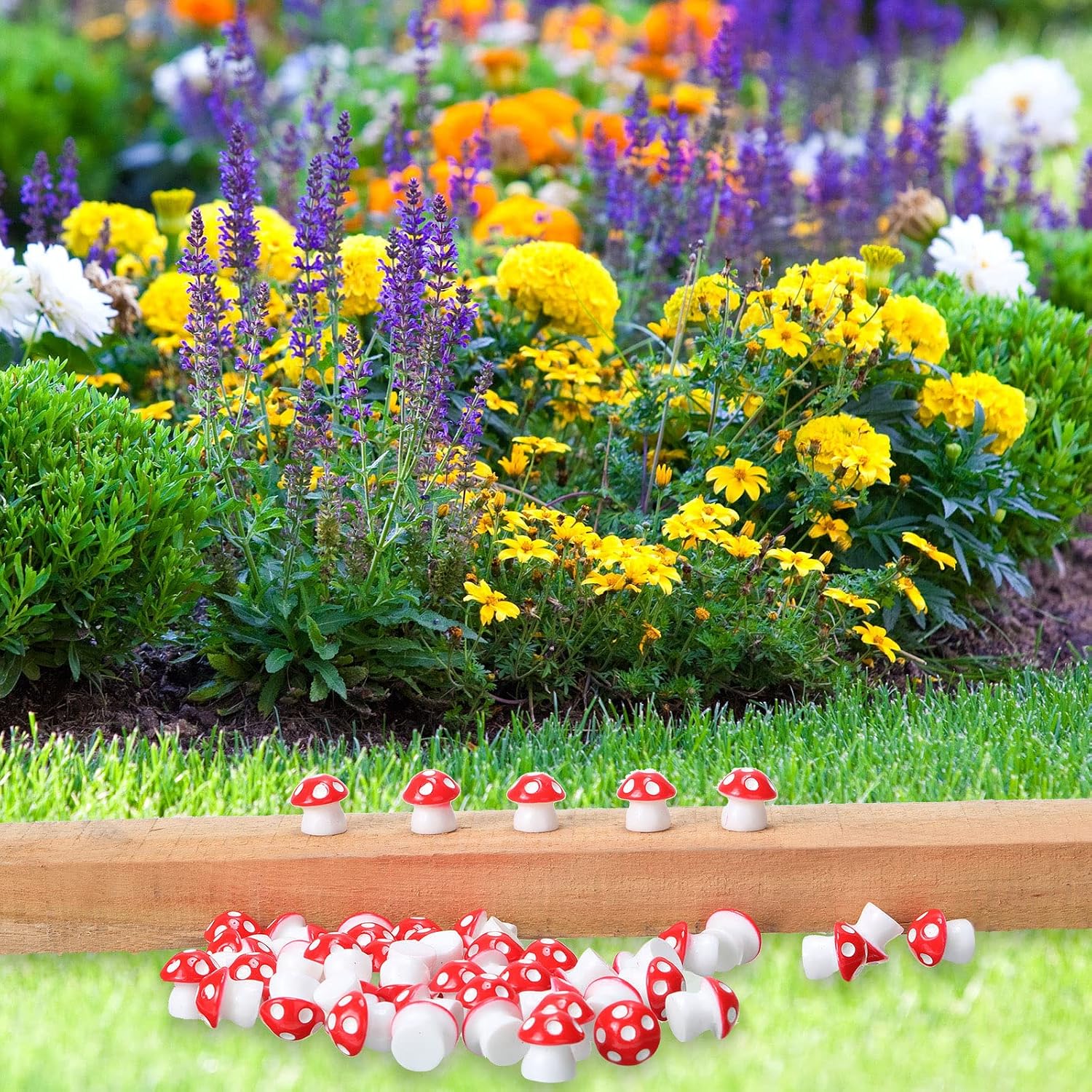 Colorful Mushroom Statue Decor / Red / S, M, L / Set of 160