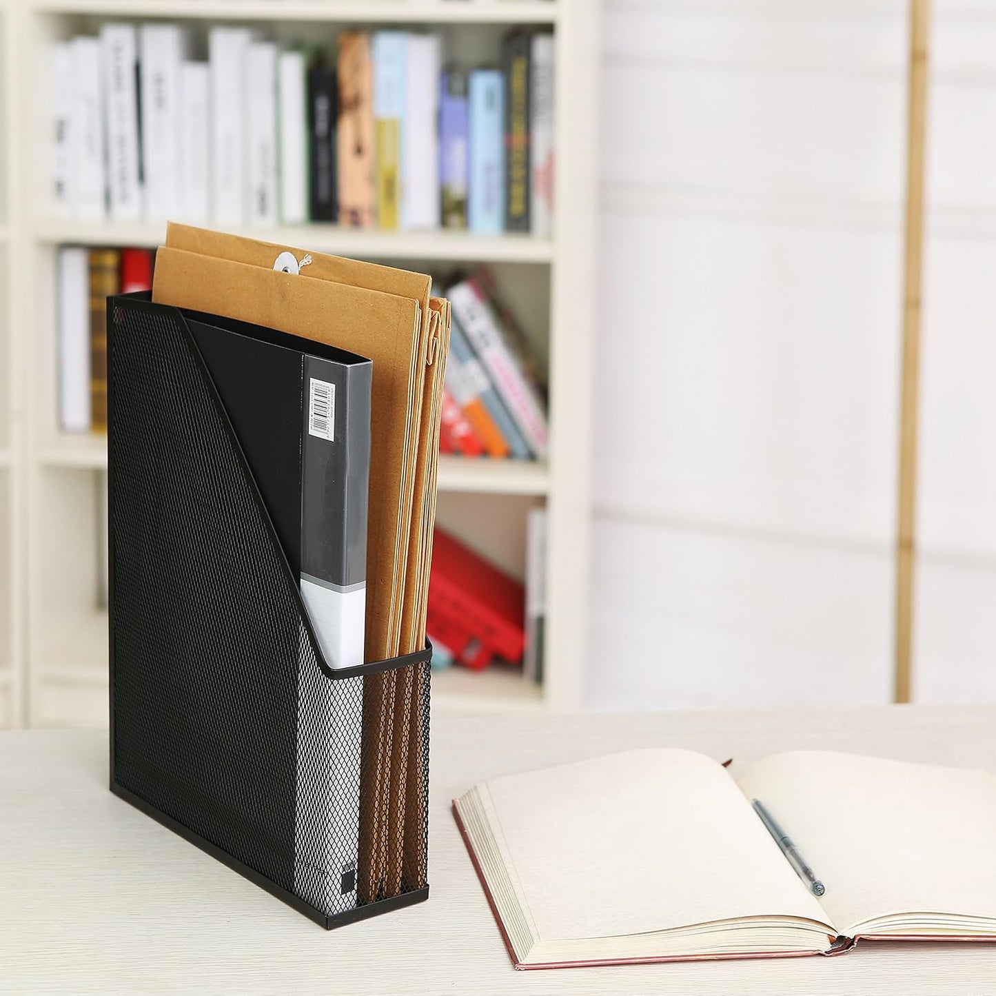 MyGift Black Wire Mesh Document Rack, Magazine & File Holder Set of 2 | Two mesh organizers store files, magazines, and