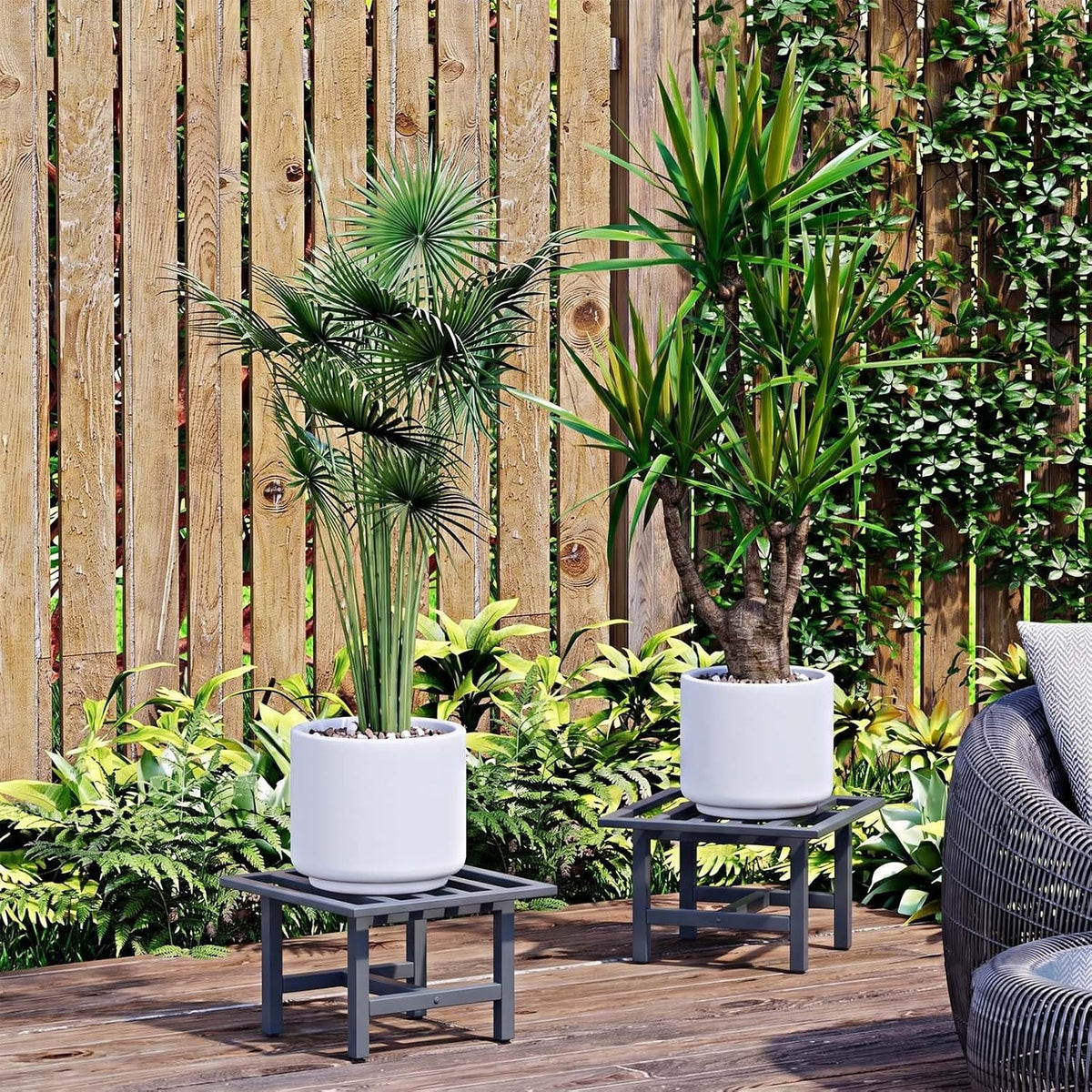 Heavy Duty Metal Plant Stand Outdoor, 330 lbs Wrought Iron Square Plant Stand Indoor, Rustproof Low Pedestal for Large