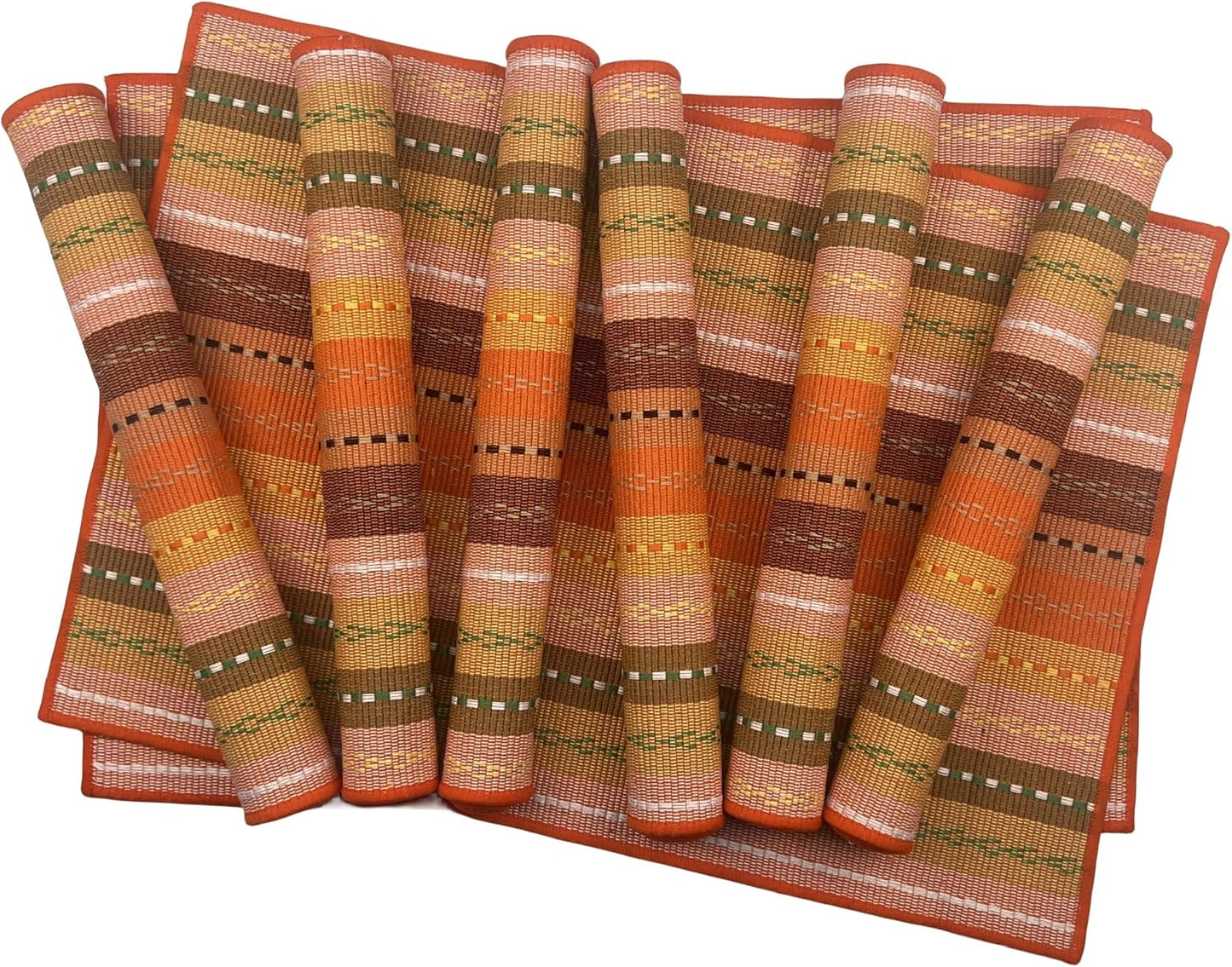 WAZAIGUR Hand Woven Cotton Placemats Set of 8, Orange | Indoor/Outdoor, Fabric, Non Slip, Colorful Place Mats Braided