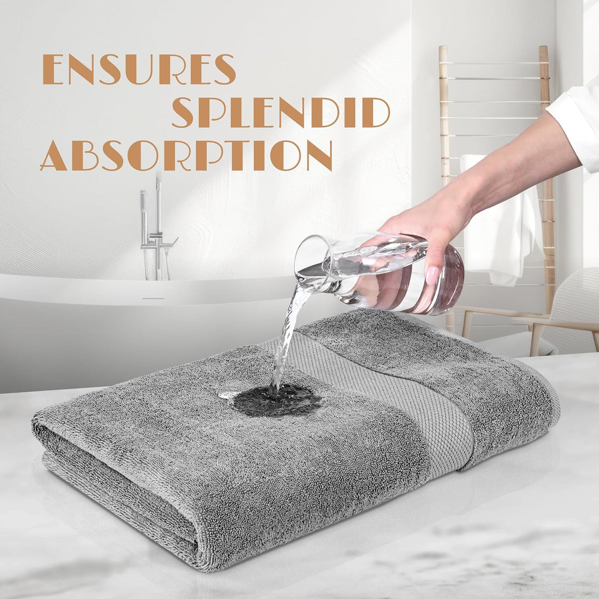 White Classic Wealuxe Light Gray Bath Towels 24x50 Inch, Cotton Towel Set for Bathroom, Hotel, Gym, Spa, Soft Extra