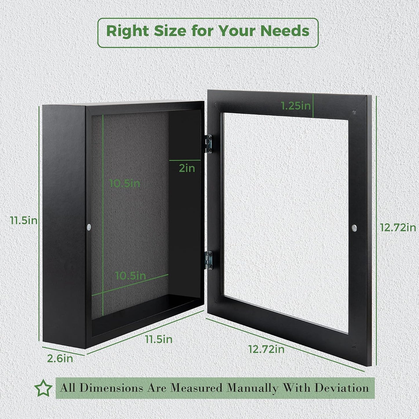 Frametory 11x11 Shadow Box Frame Display Case, 2-inch Depth (Black) | Strengthened Glass Cover, Display Box for Wall