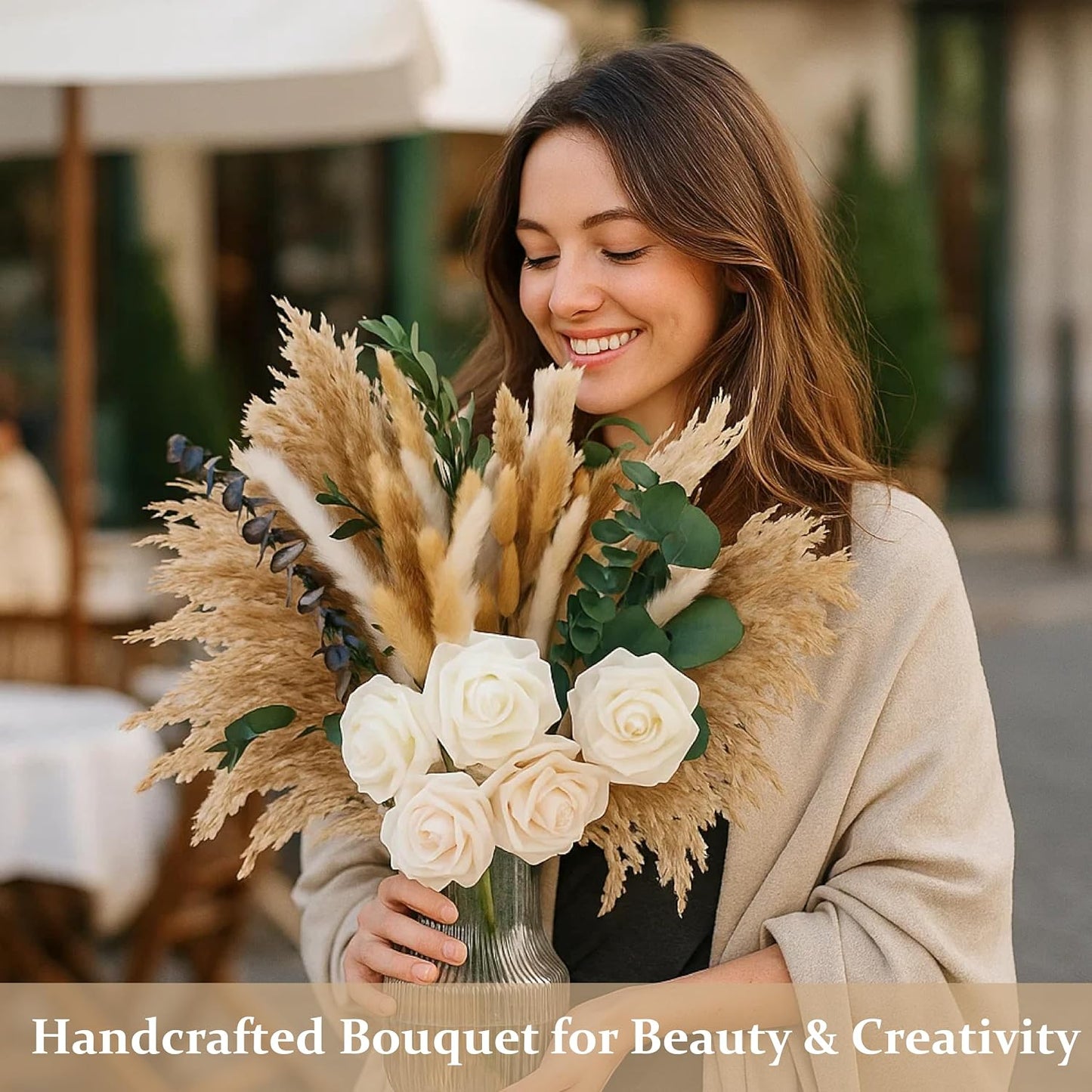17" Boho Mixed Dried Flower Bouquet for Vase / Natural / Set of 120
