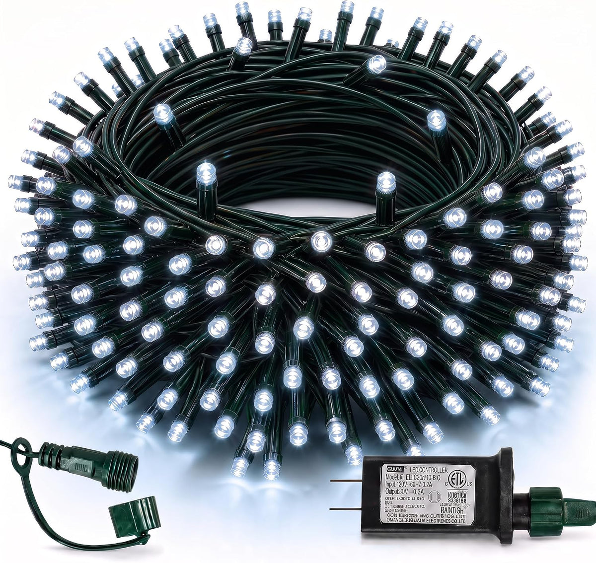 TW SHINE Christmas Lights, 200 LED 66FT Outdoor Christmas Lights Plug in with 8 Modes, Waterproof Light Outdoor, Indoor Xmas Decorations for Party Yard House Decor, White