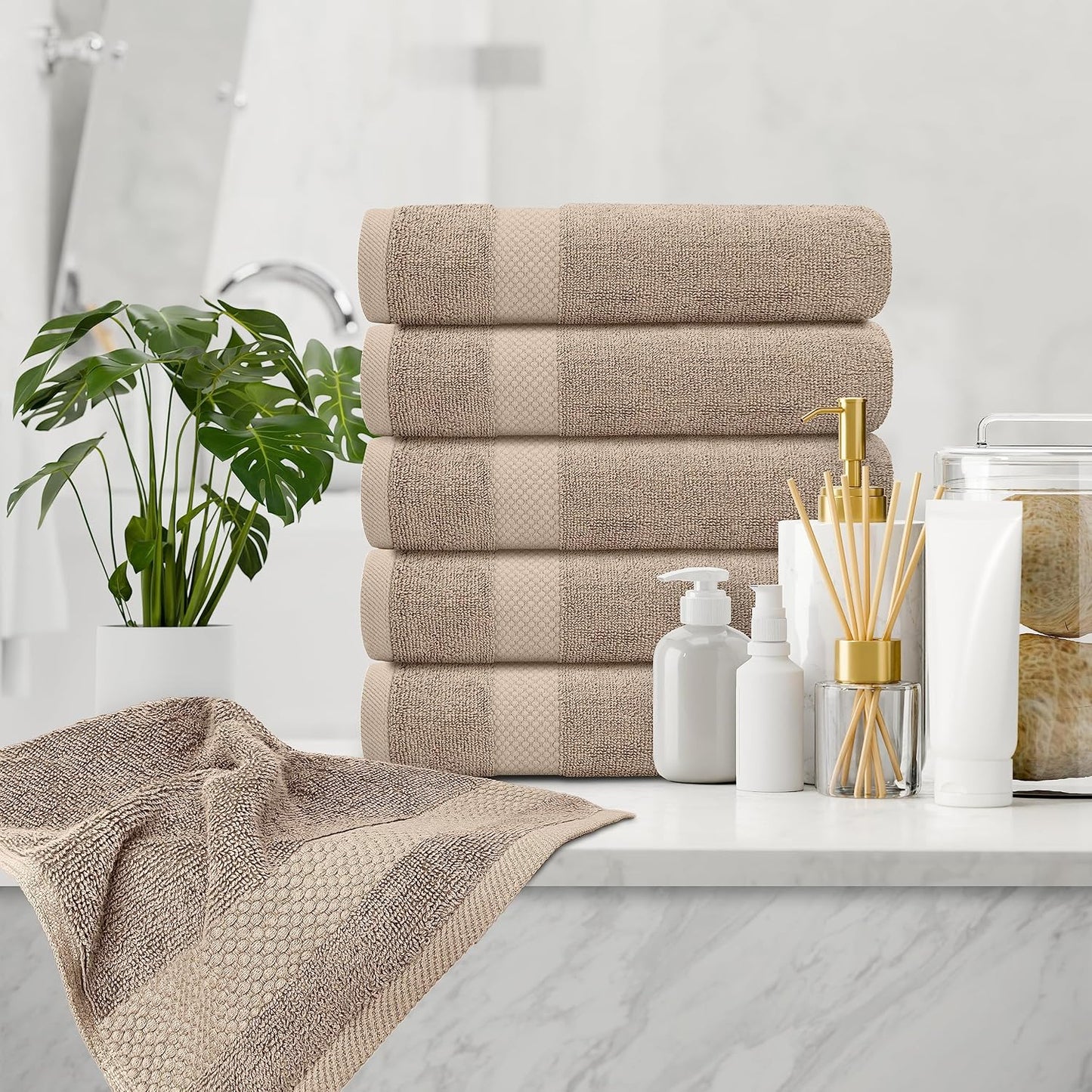 White Classic Luxury Taupe Hand Towels - Soft 100% Turkish Cotton | Highly Absorbent Hotel spa Bathroom Towel