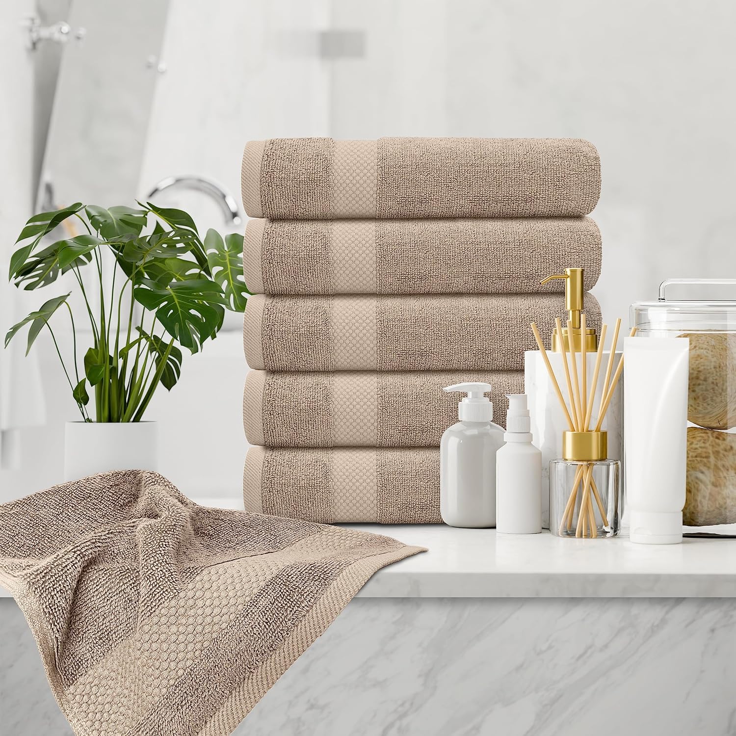 White Classic Luxury Taupe Hand Towels - Soft 100% Turkish Cotton | Highly Absorbent Hotel spa Bathroom Towel