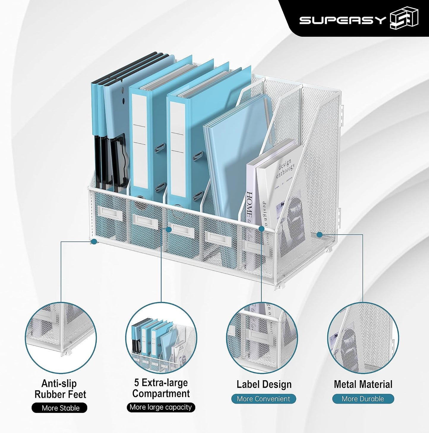 Desk Organizers Metal Desk Magazine File Holder with 5 Vertical Compartments Rack File Organizer for Office Desktop