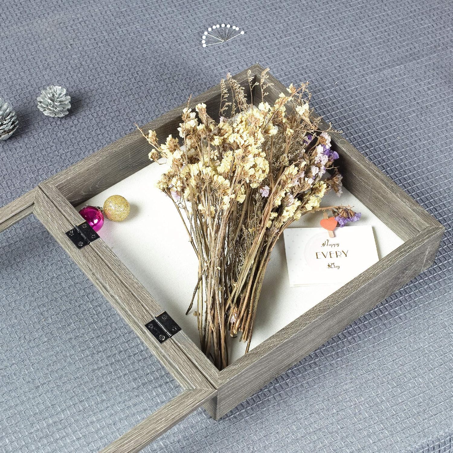 Muzilife 11x11 Shadow Box Picture Frame, 2.16 Deep, Real Glass,Texture Gray | FSC-Wood, Magnetic Door, Linen Interior &