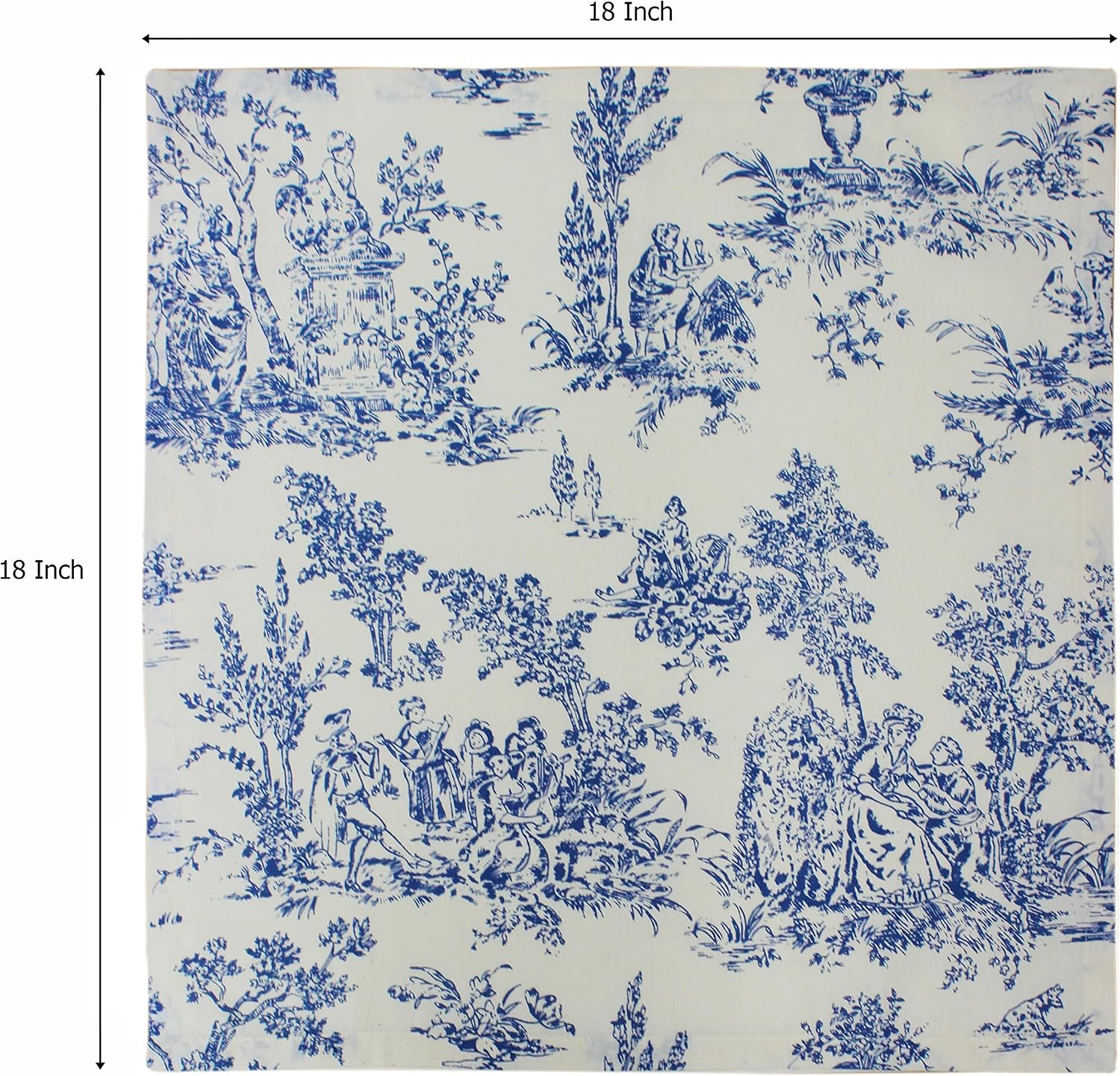 COTTON CRAFT Cloth Napkin - French Country Toile 12 Pack 100% Cotton Napkin | 18x18 inches - Blue - Soft Absorbent