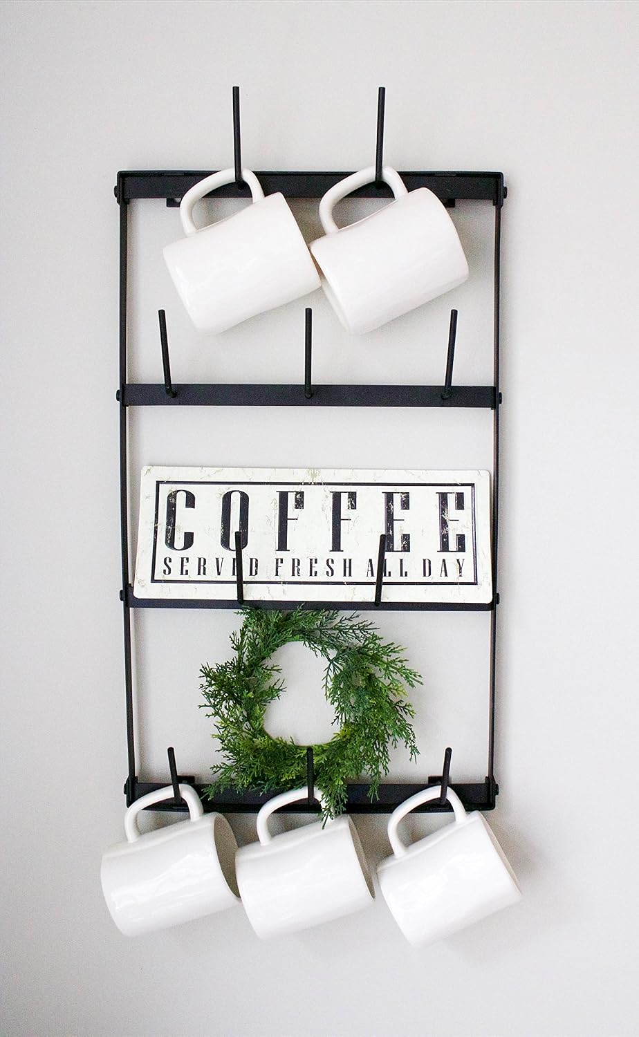 Mug Rack with Sturdy Steel Frame, Matte Black Finish, Removable Rubber Caps, Wall Mounted (Mini ‎14" x 24")