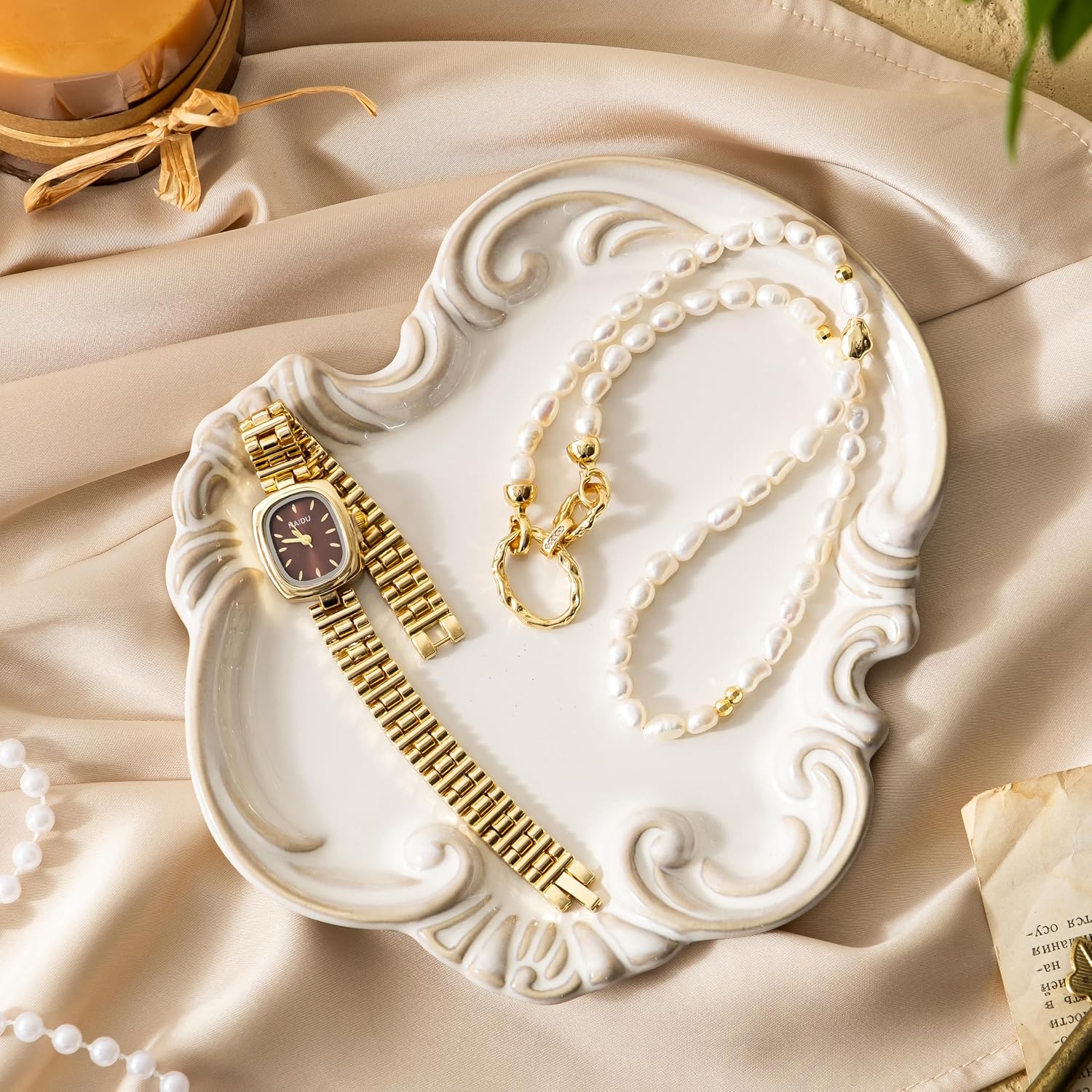Jewelry Tray / Jewelry Dish for Rings Earrings Decorative Trinket Tray / Beige