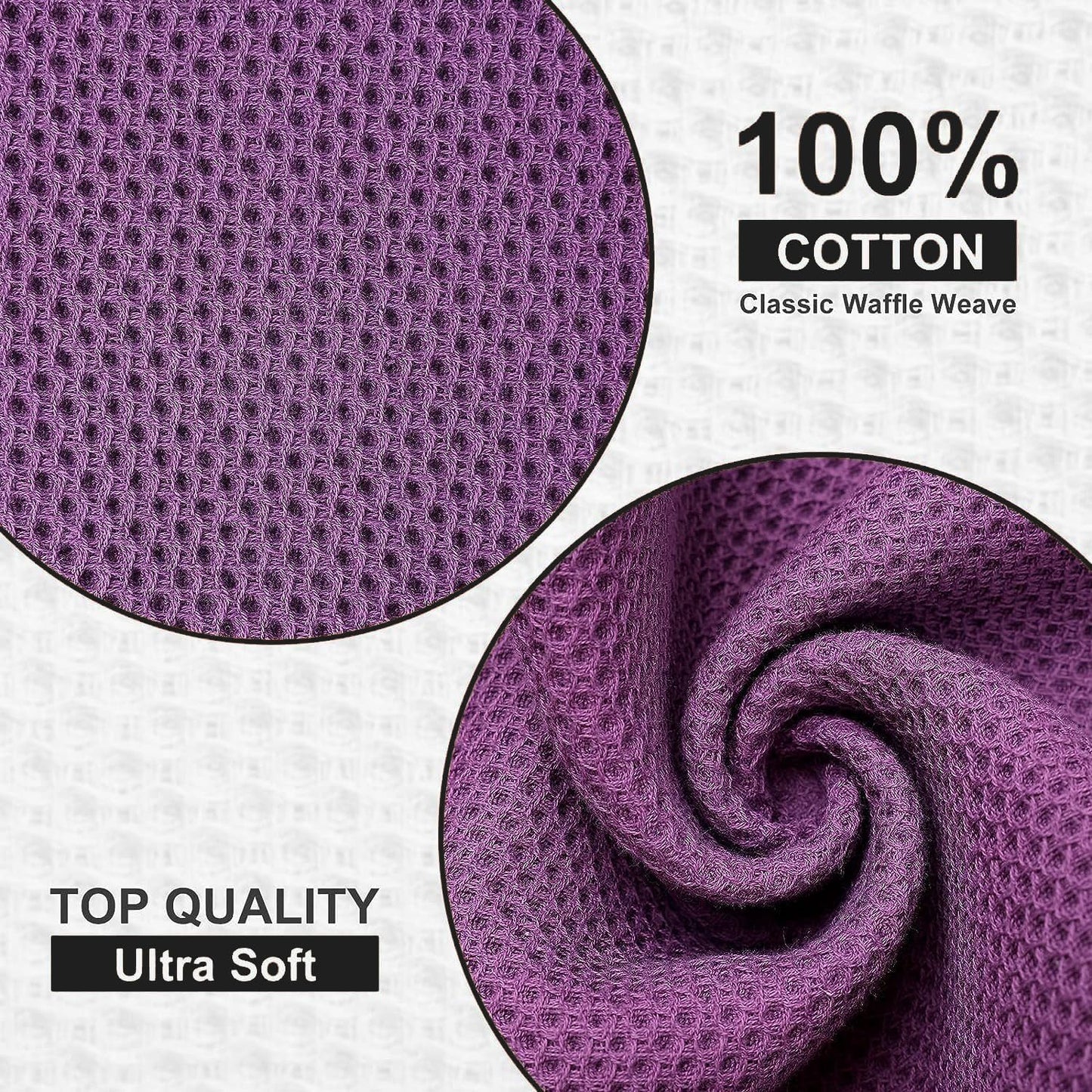 Kitinjoy 100% Cotton Waffle 12-Pack Kitchen Towels, 12" x 12", Violet | Ultra Absorbent, Super Soft, lightweight, Quick