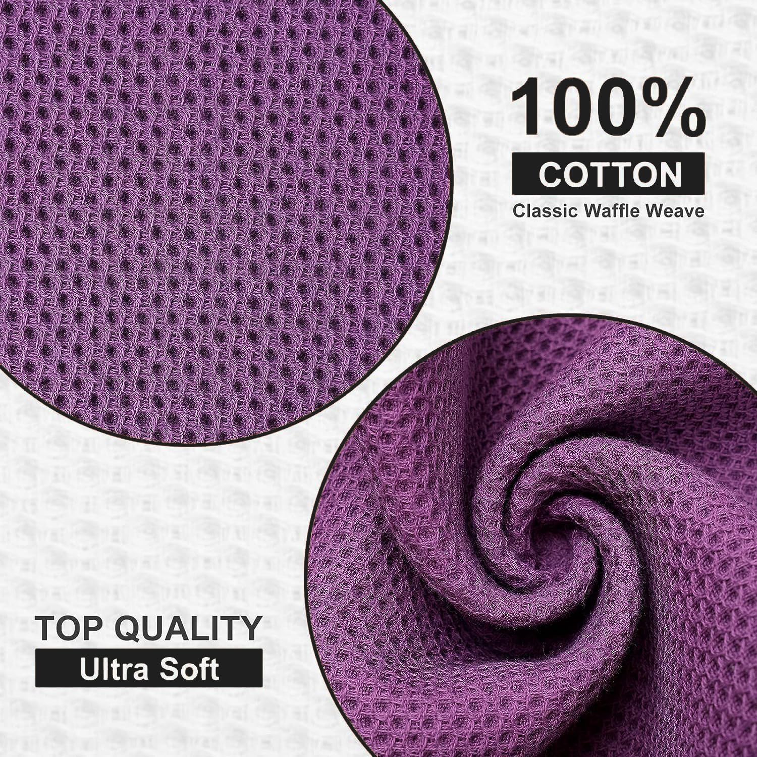 Kitinjoy 100% Cotton Waffle 12-Pack Kitchen Towels, 12" x 12", Violet | Ultra Absorbent, Super Soft, lightweight, Quick