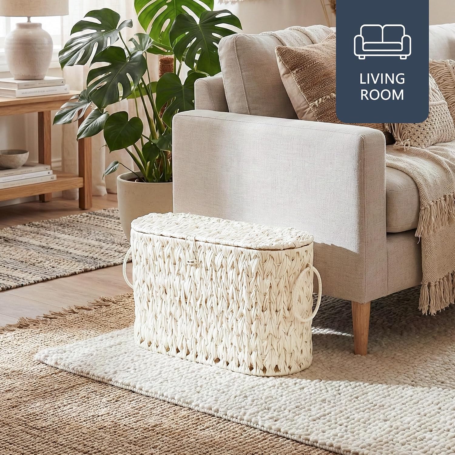 Decorative Boho Wicker Basket / Cream White