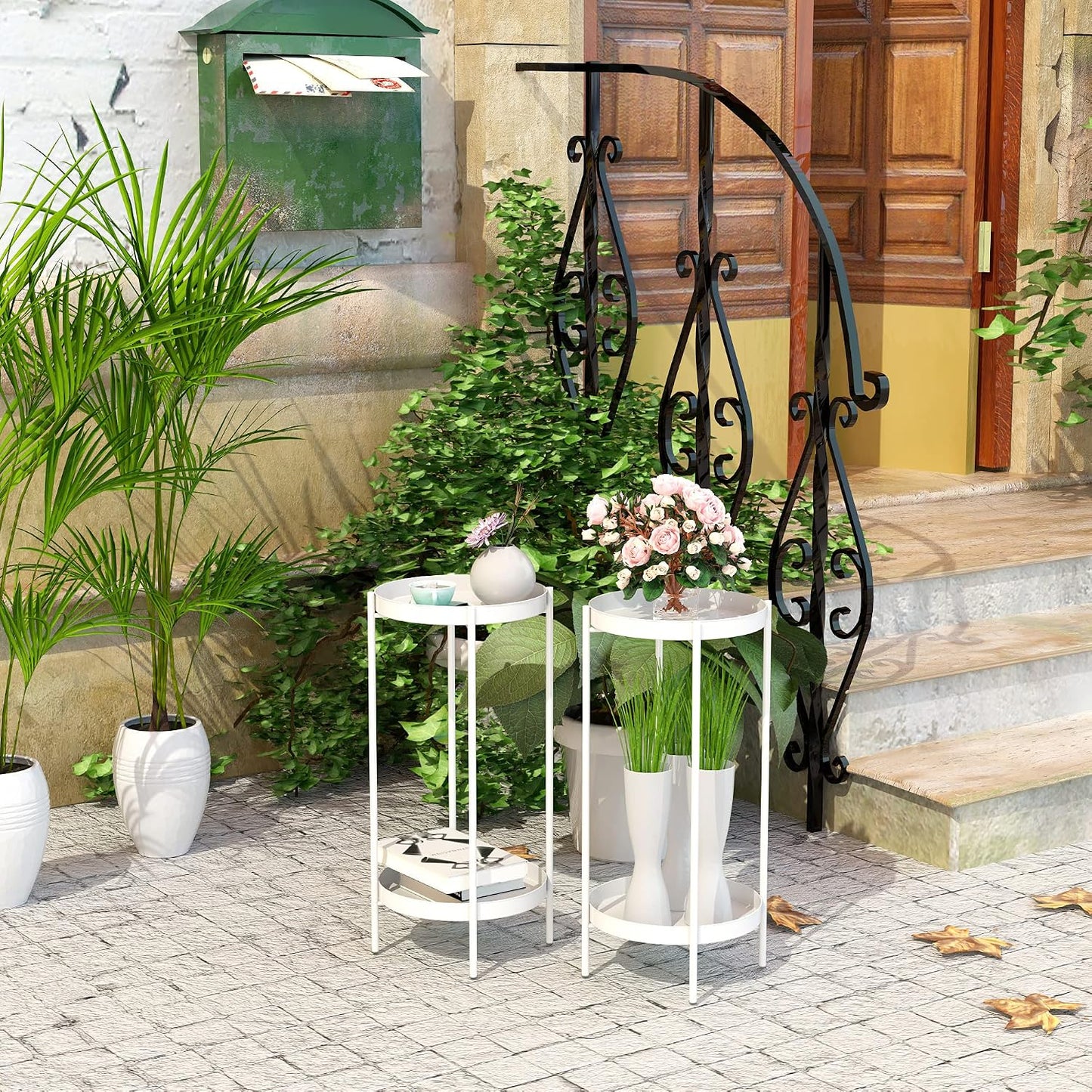 2 Tier Plant Stand Indoor Outdoor - 10.5in Width 24in Tall Flower Pot Rack | Heavy Duty Metal Plant Table Planter