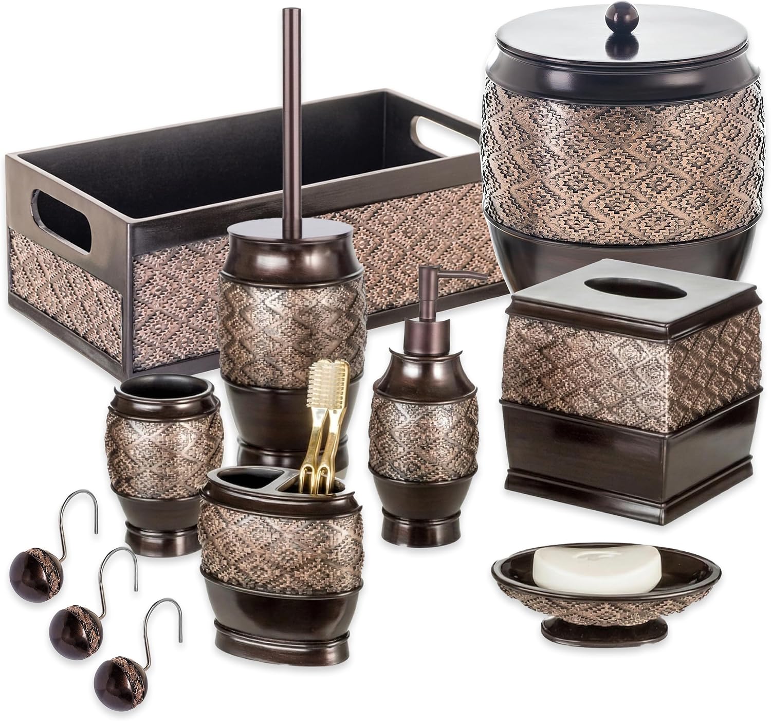 Creative Scents Dublin Brown Small Bathroom Trash Can with Lid - 1.3 Gal / 4.8L Decorative Oval Waste Basket - Durable
