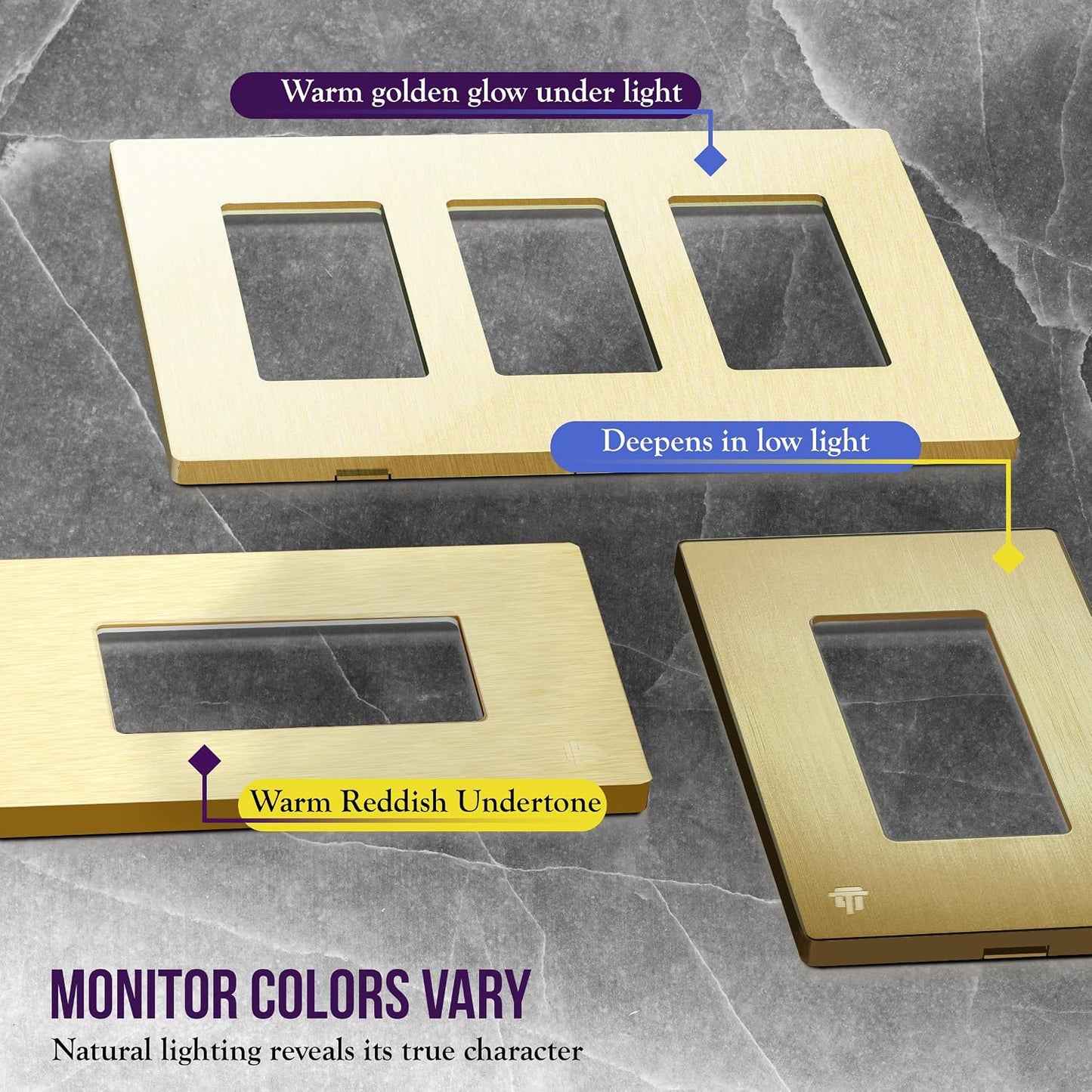 ENERLITES 1-Gang Brushed Gold Screwless Decorator Wall Plate Outlet Cover | 10 Pack, Size 4.68" x 2.93", Fits light
