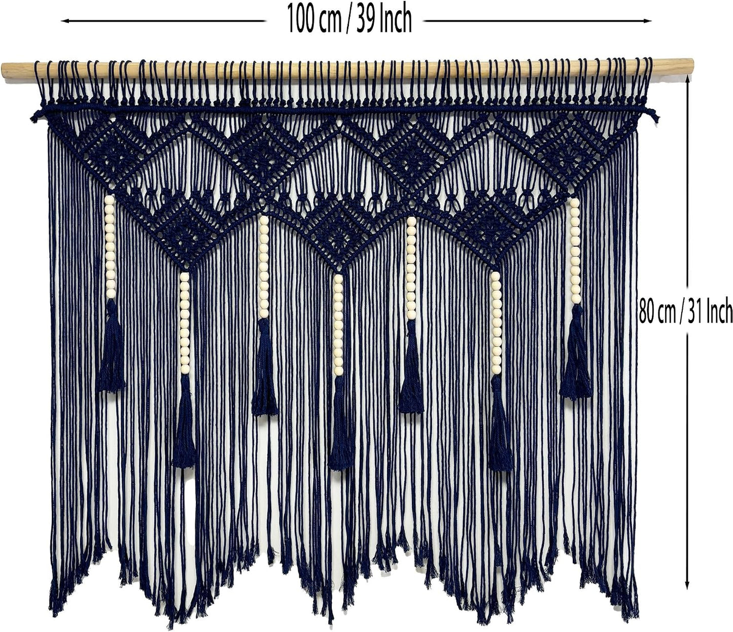 Large Macrame Wall Hanging Boho Woven Tapestry Bohemian Macrame Wall Decor Handmade Tassel / Navy