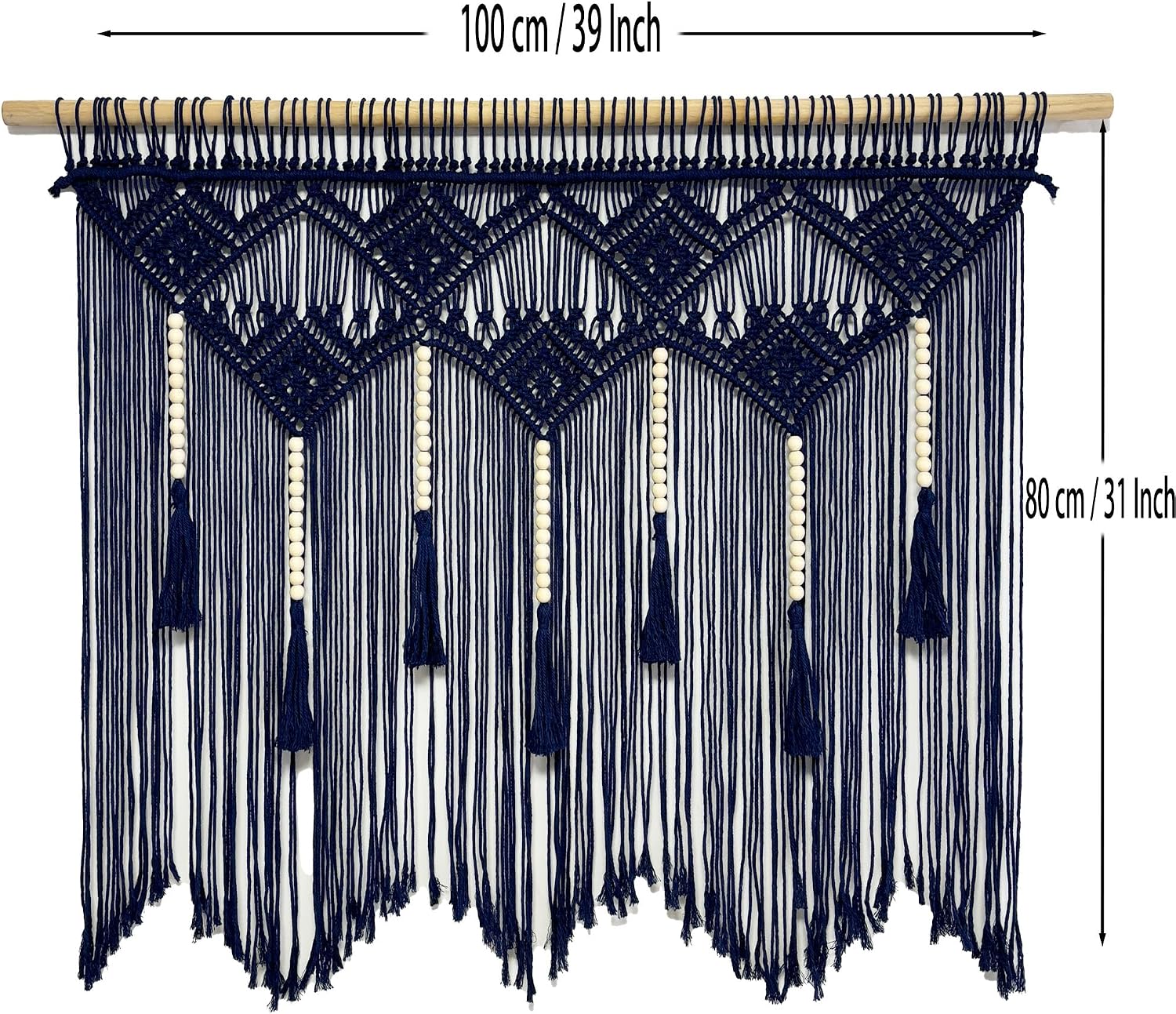 Large Macrame Wall Hanging Boho Woven Tapestry Bohemian Macrame Wall Decor Handmade Tassel / Navy