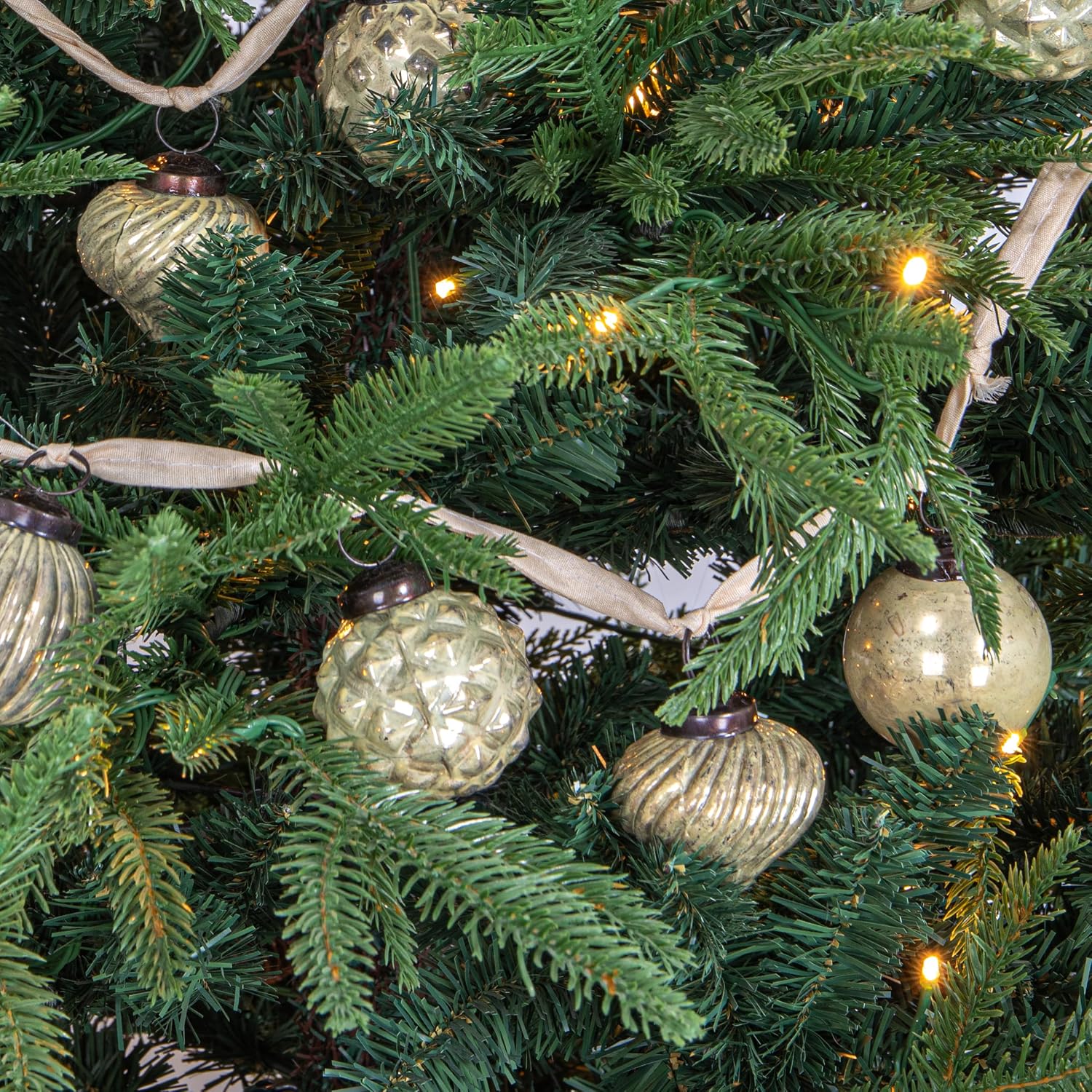 Creative Co-Op Embossed Mercury Glass Ball Ornament Garland, Distressed Matte Cream