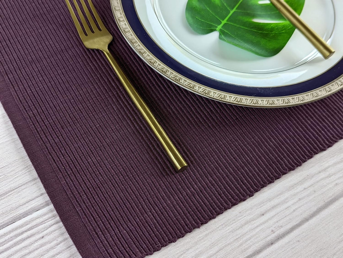 100% Cotton Ribbed Placemats - Set of 8-13 x 19 Inches - Dark Purple - Everyday Cloth Table Mats - Thick Construction
