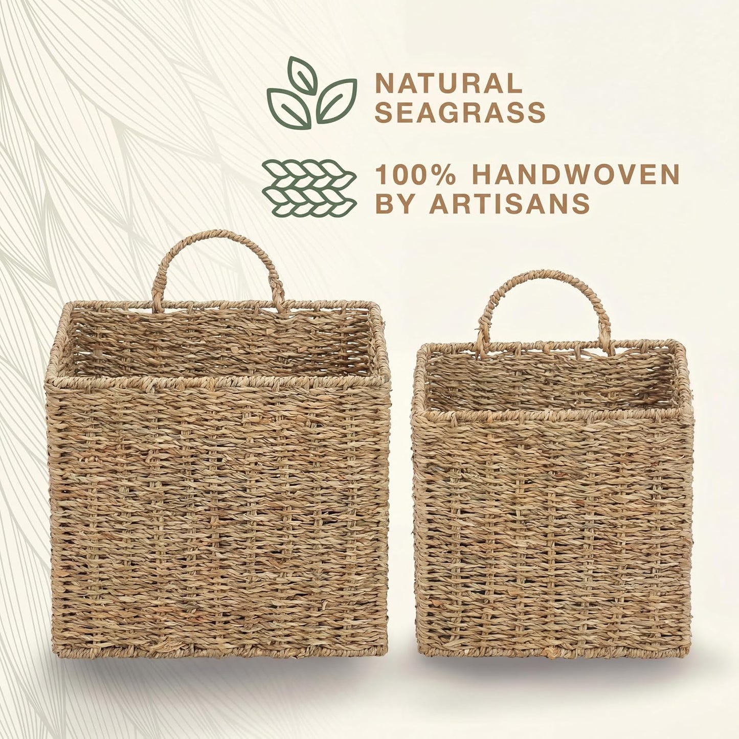 Wicker Hanging Basket for Organizing / Natural Seagrass / Set of 2