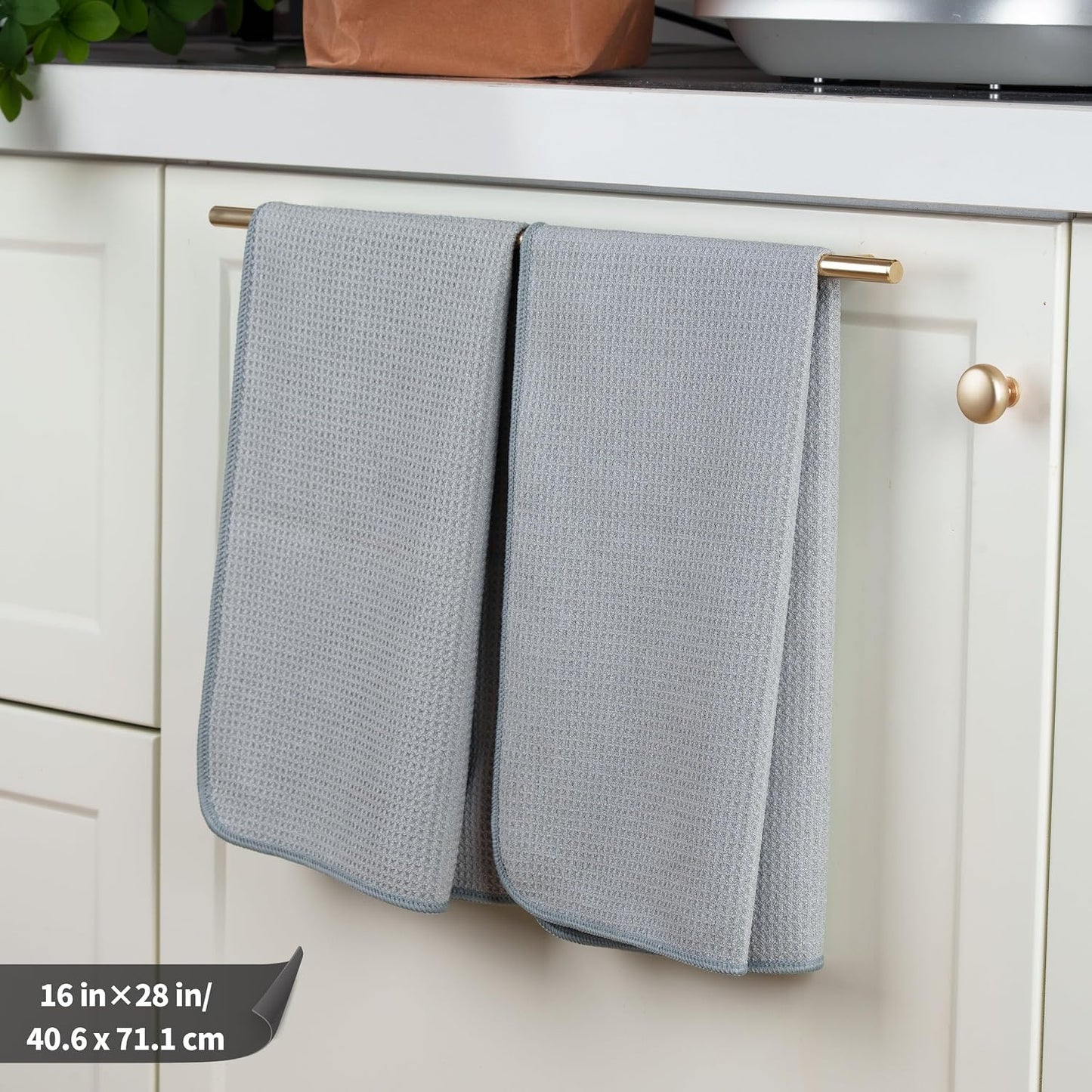 POLYTE 340 GSM Microfiber Waffle Kitchen Dish Tea Towel, 16x28 in, 12 Pack | Lint Free, Quick Dry
