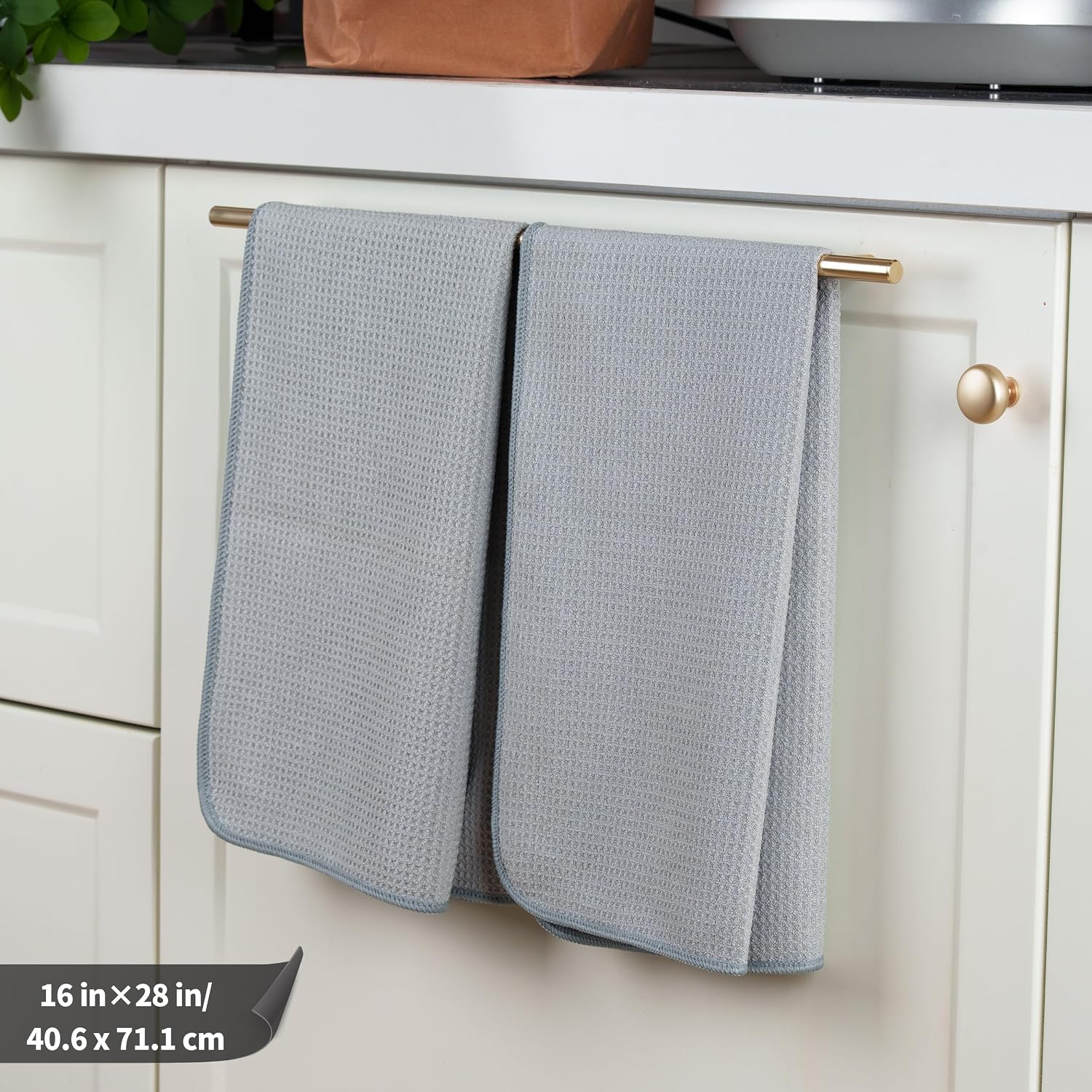 POLYTE 340 GSM Microfiber Waffle Kitchen Dish Tea Towel, 16x28 in, 12 Pack | Lint Free, Quick Dry
