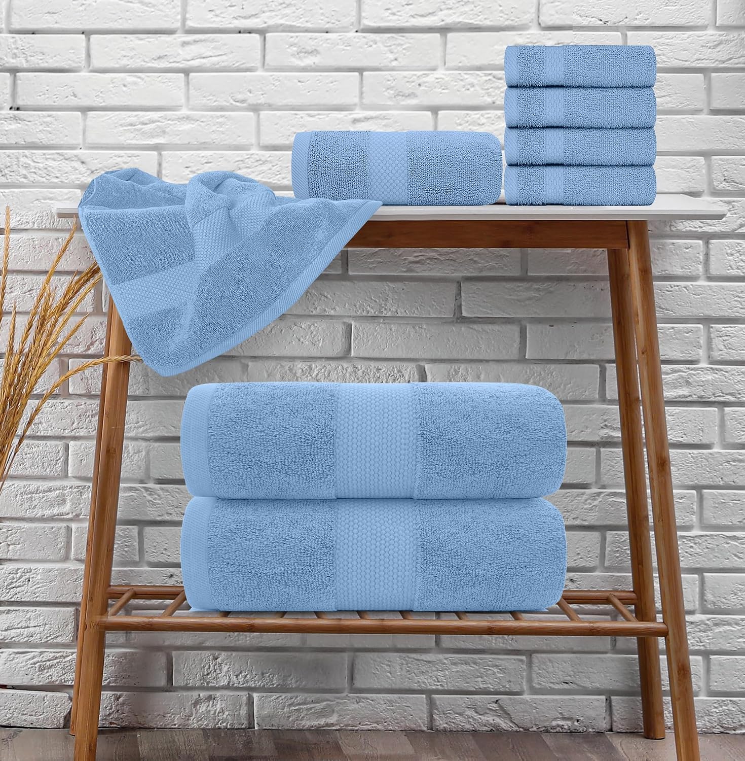 White Classic Luxury Bath Towel Set of 8 Pieces - 100% Turkish Cotton Highly Absorbent Towels for Bathroom, 2 Luxury