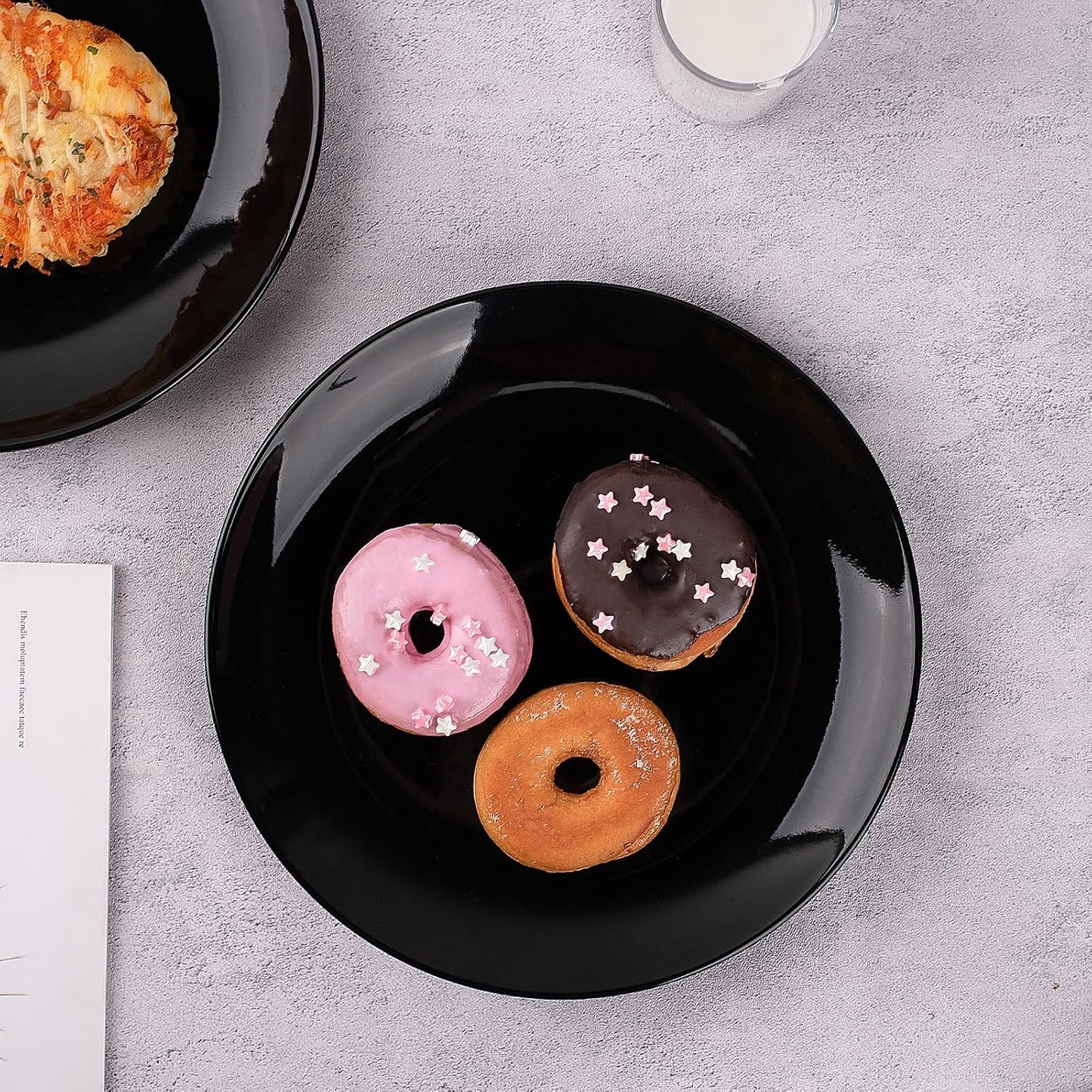 DELLING 10 Inch Black Dinner Plates Set of 4, Porcelain Round Plates - Microwave & Dishwasher Safe, Chip Resistant
