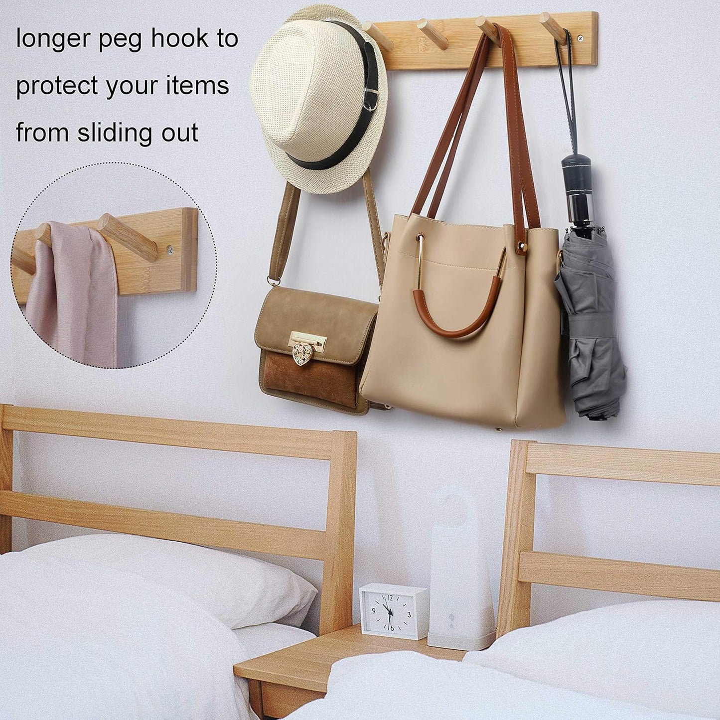 WEBI Coat Rack Wall Mounted,16" Hole to Hole,Coat Hanger Wall Mount with 5 Hooks for Hanging Coats,Hook Rack Peg Rail
