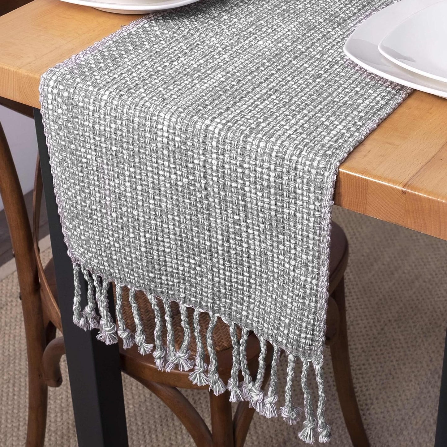 100% Cotton Table Runner for Dining Room Tables Rectangle Two Tone Woven Fabric 72" x 13" Soft Durable Table Runner